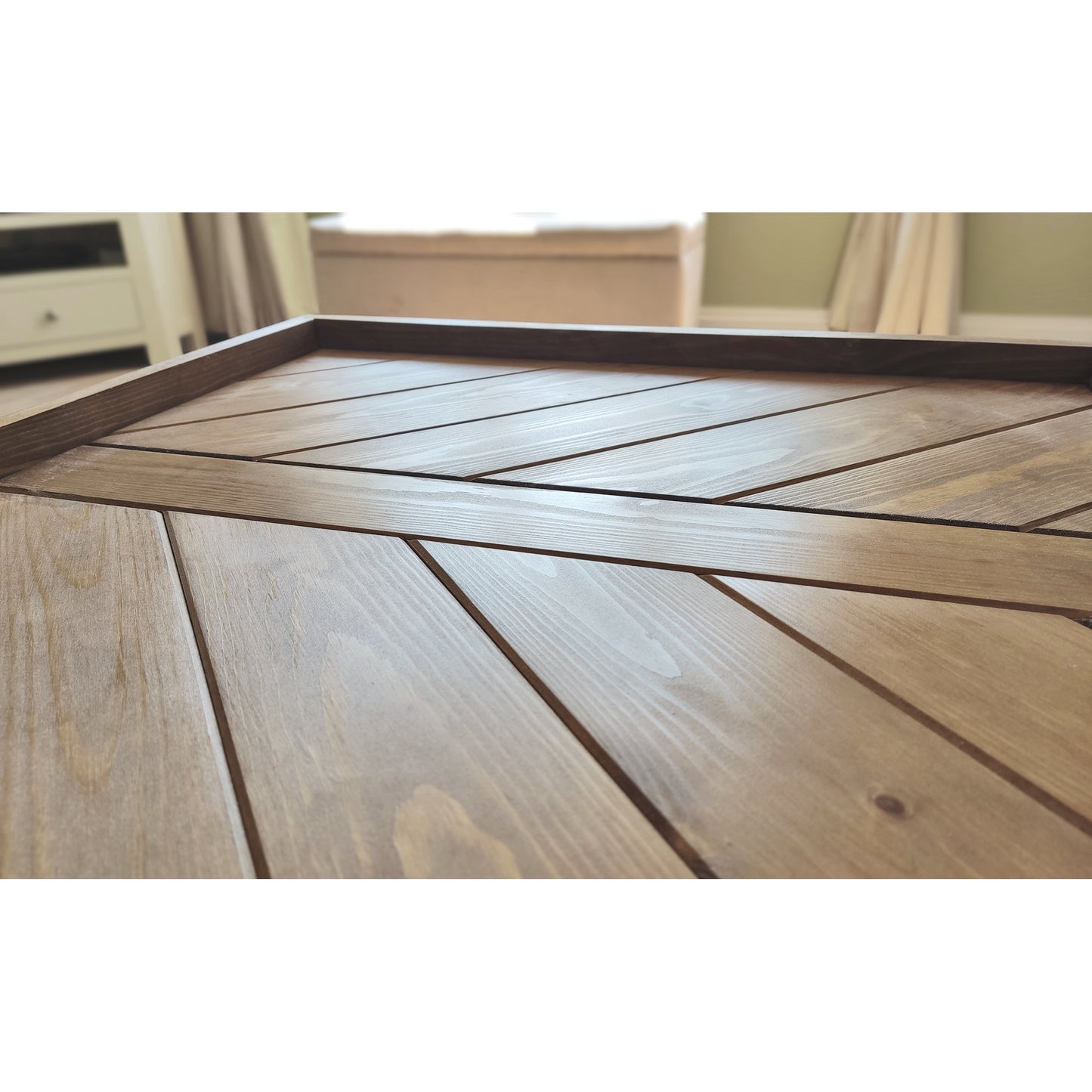 Handmade Ottoman Tray – Solid Pine in Oak Stain with Lacquer Finish