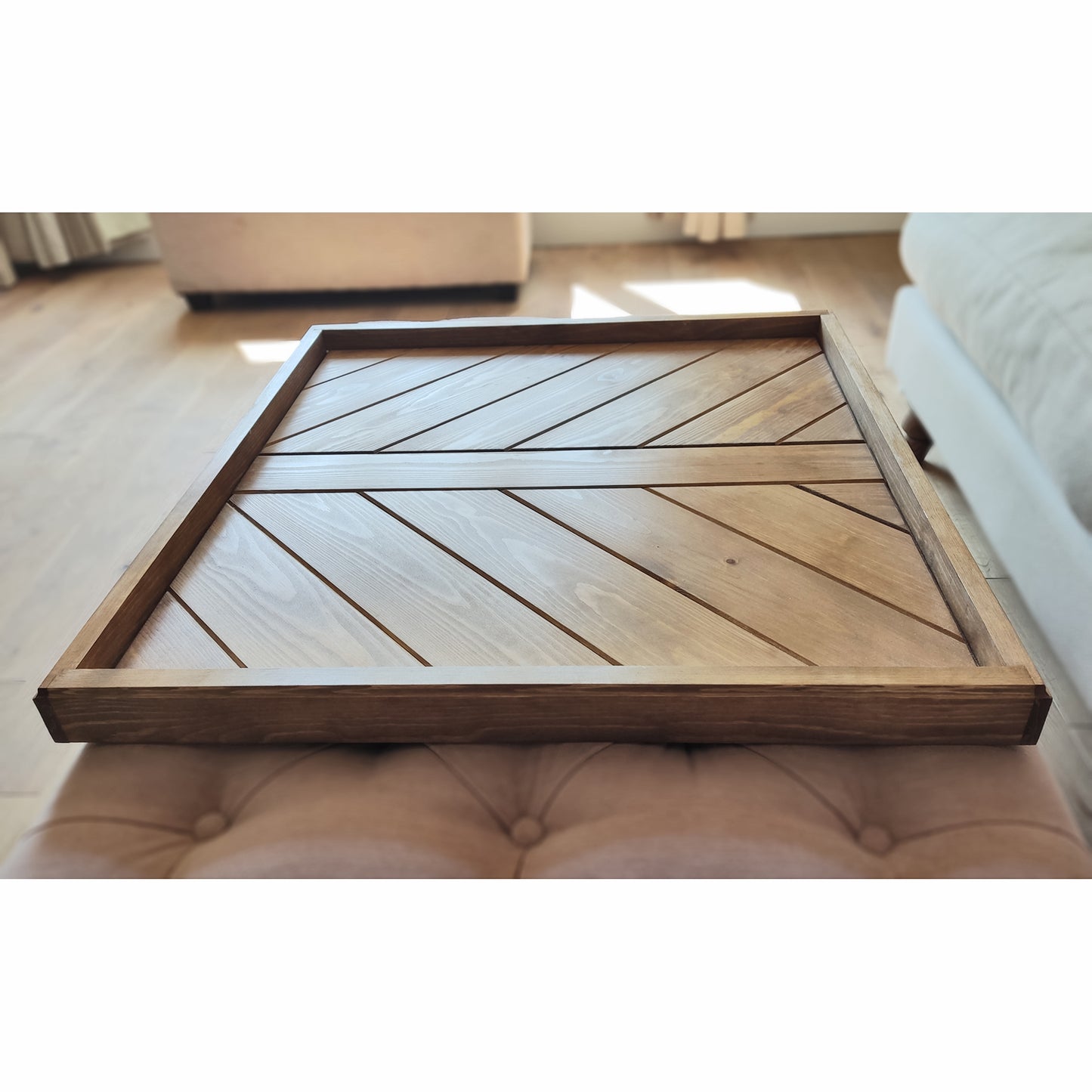 Handmade Ottoman Tray – Solid Pine in Oak Stain with Lacquer Finish