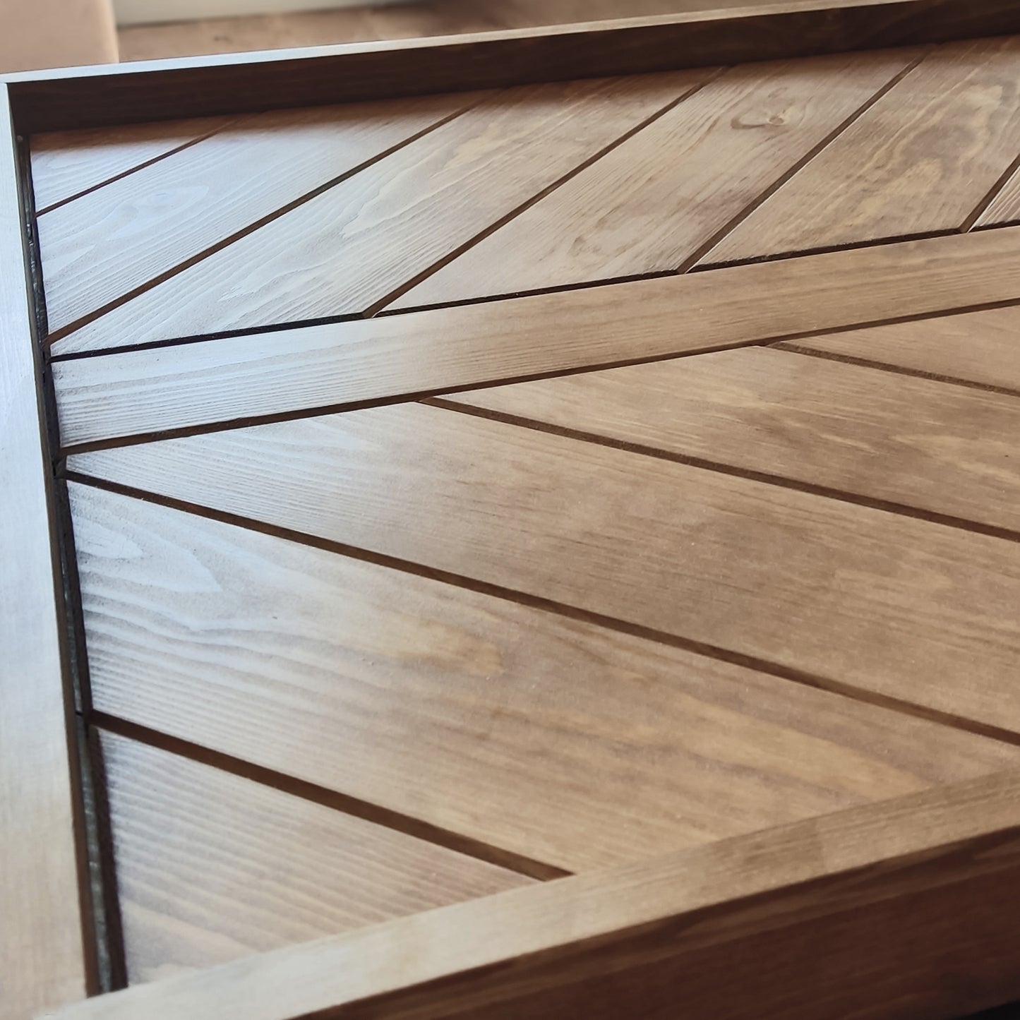 Handmade Ottoman Tray – Solid Pine in Oak Stain with Lacquer Finish