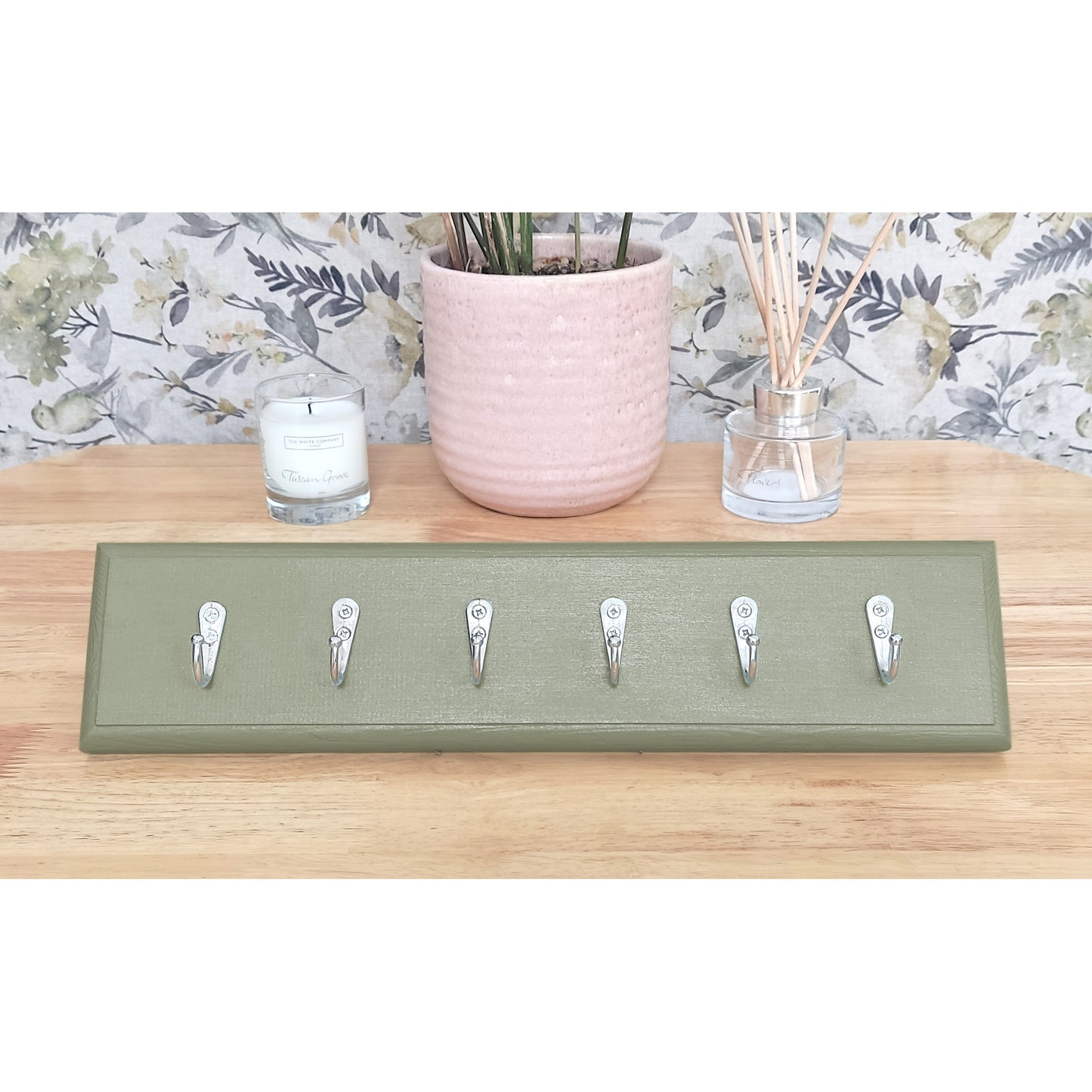 Sage Green Floating Wooden Key Rack – Handmade Wall Key Holder with Hidden Fixings