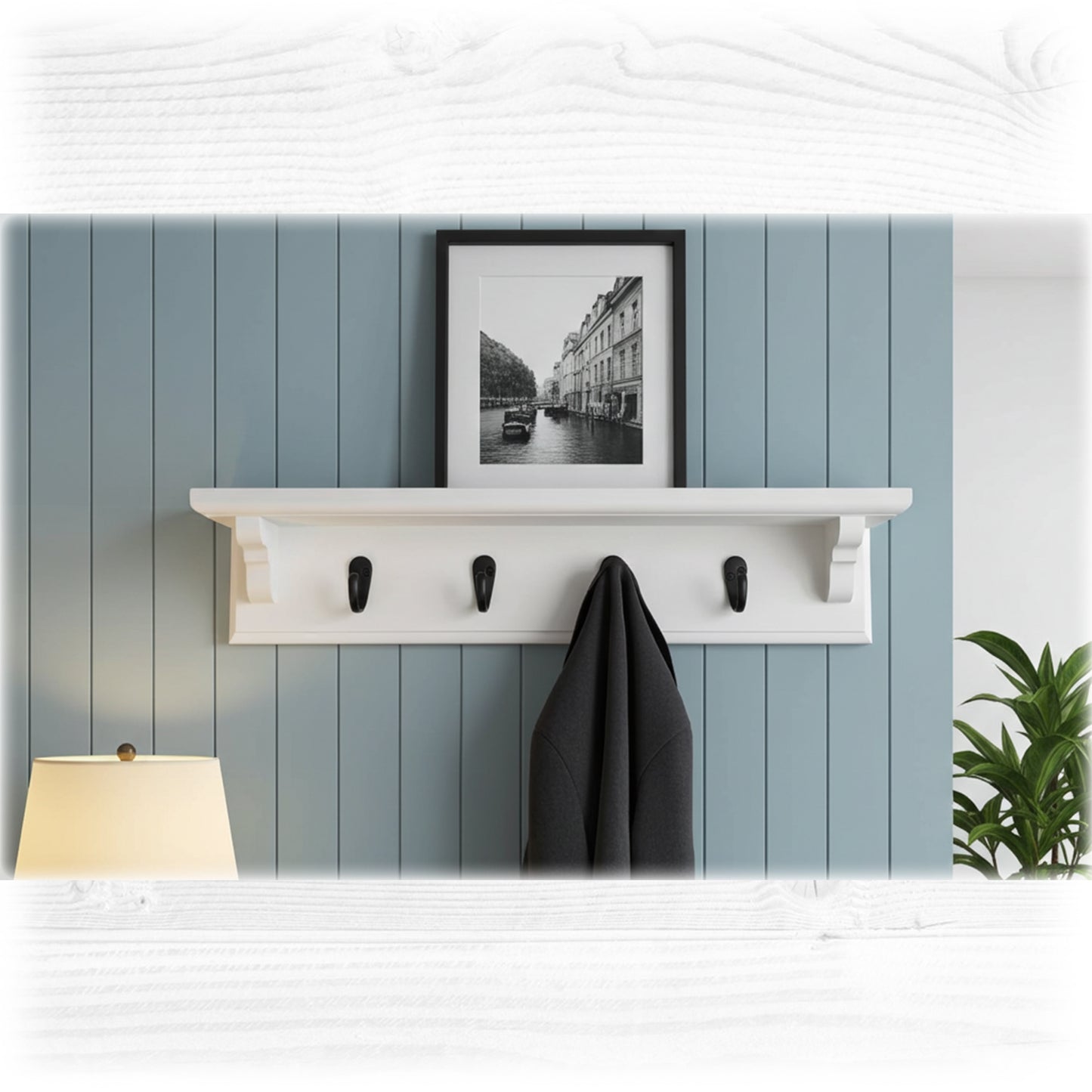 White Wooden Coat Rack with Shelf – Handmade Wall Rack with Hidden Fixings | Made to Order