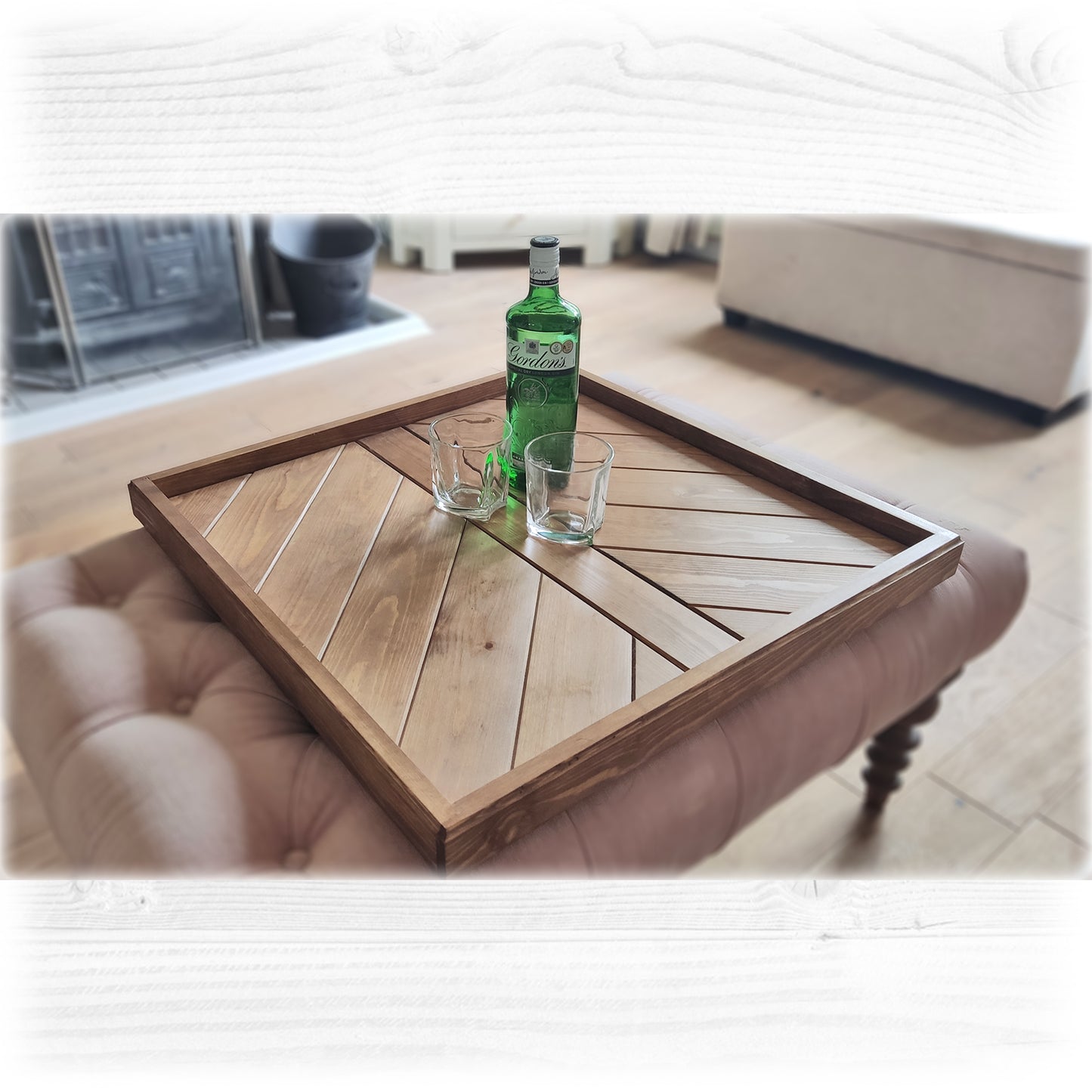 Handmade Ottoman Tray – Solid Pine in Oak Stain with Lacquer Finish
