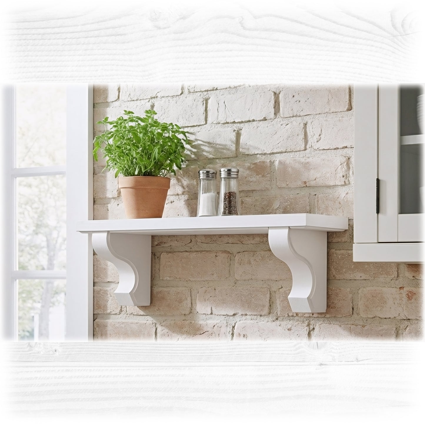 White Wooden Shelf with Scroll Corbels – Handmade Wall Shelf with Hidden Fixings | Made to Order