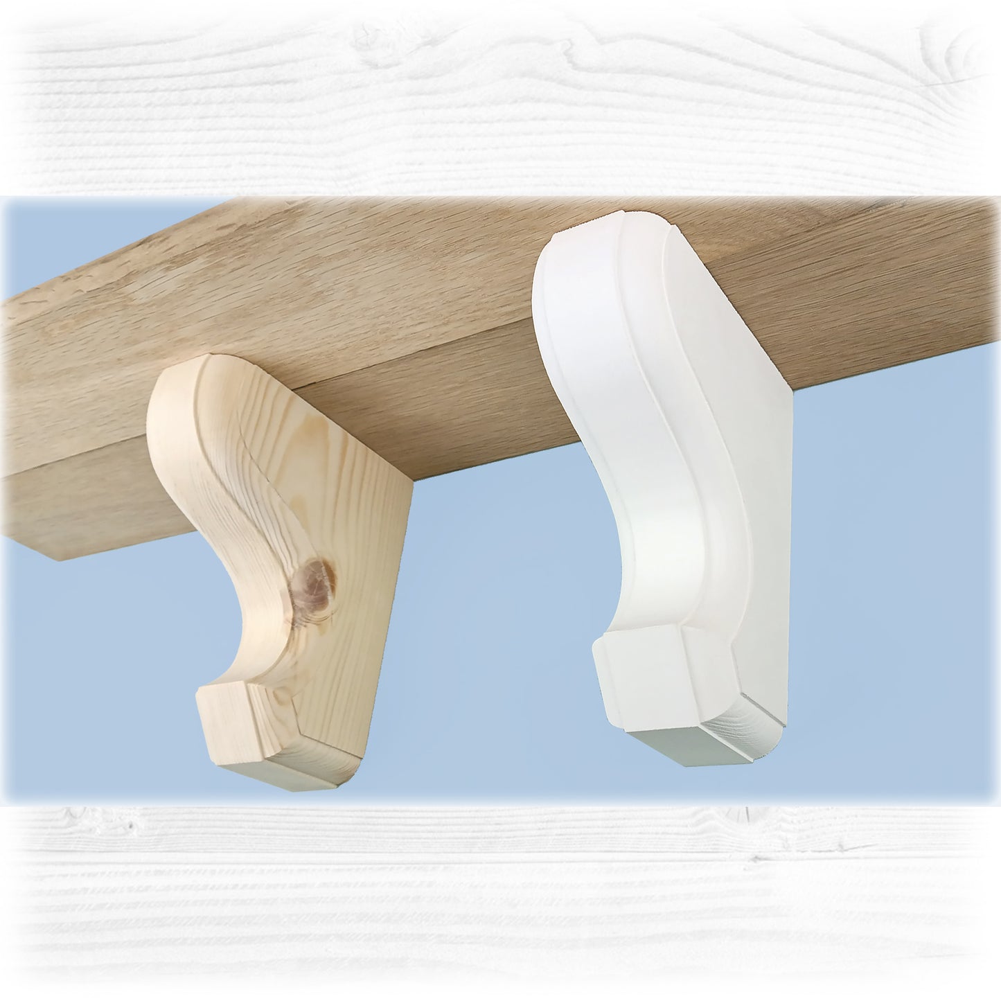 Pair of Wooden Corbels – Scroll-Style Pine Corbel Wooden Shelf Bracket – Handmade – Stock Item Ready to Ship