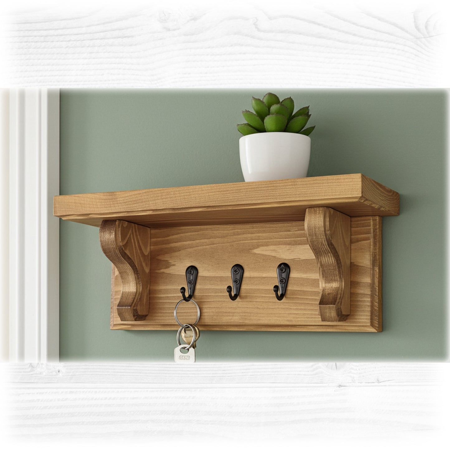 Floating Key Rack with Shelf – Oak Stain Finish – Hidden Fixings | Made to Order