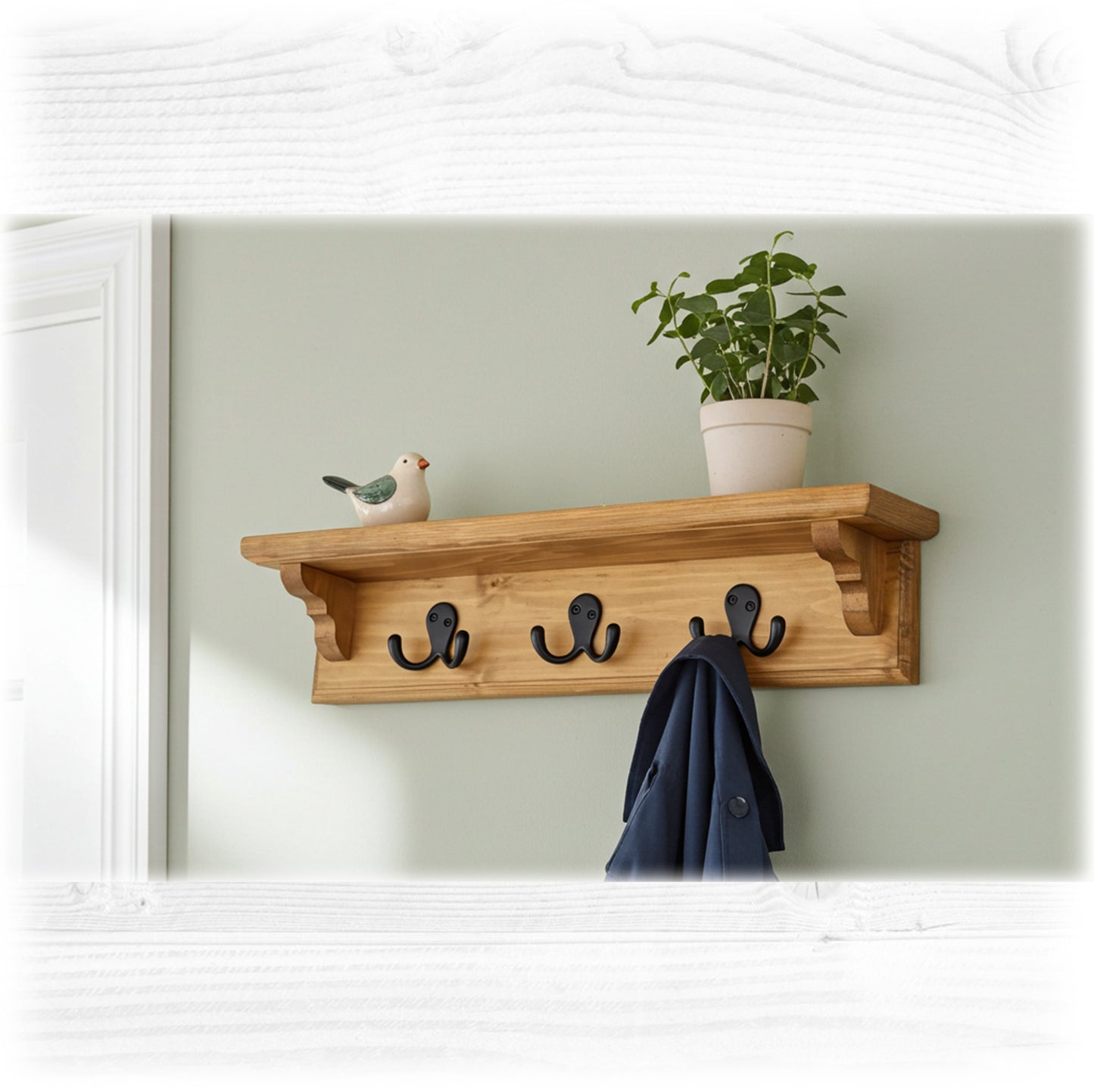 Handmade Wooden Coat Rack with Shelf – Choice of Hooks & Hidden Fittings | Made to Order