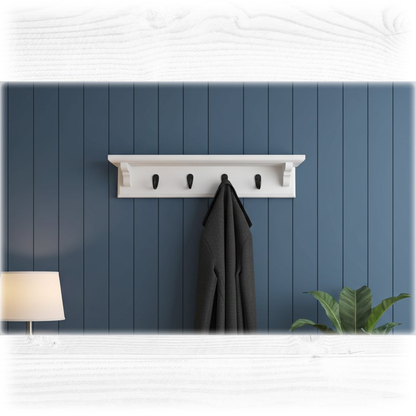 White Wooden Coat Rack with Shelf – Handmade Wall Rack with Hidden Fixings | Made to Order