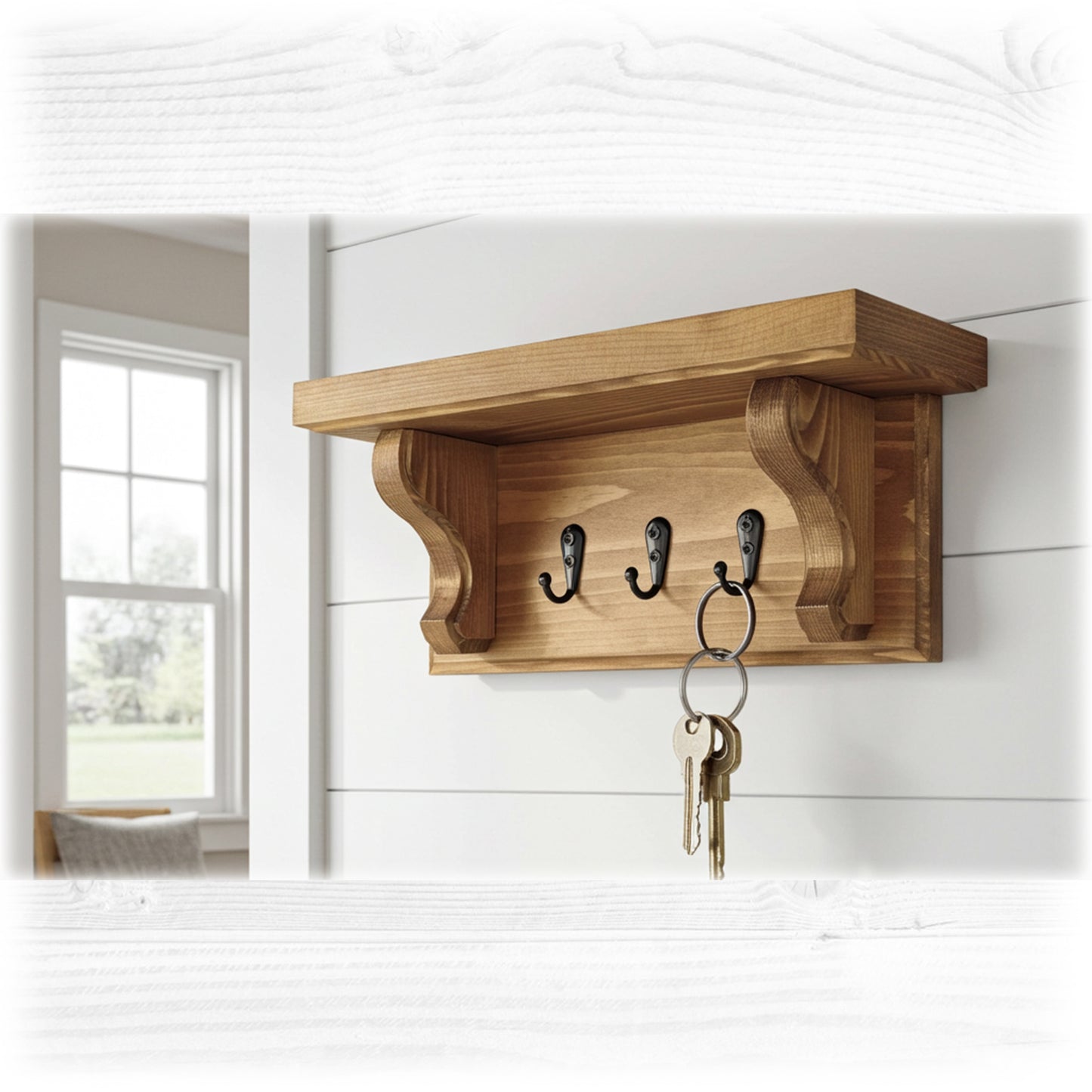 Floating Key Rack with Shelf – Oak Stain Finish – Hidden Fixings | Made to Order