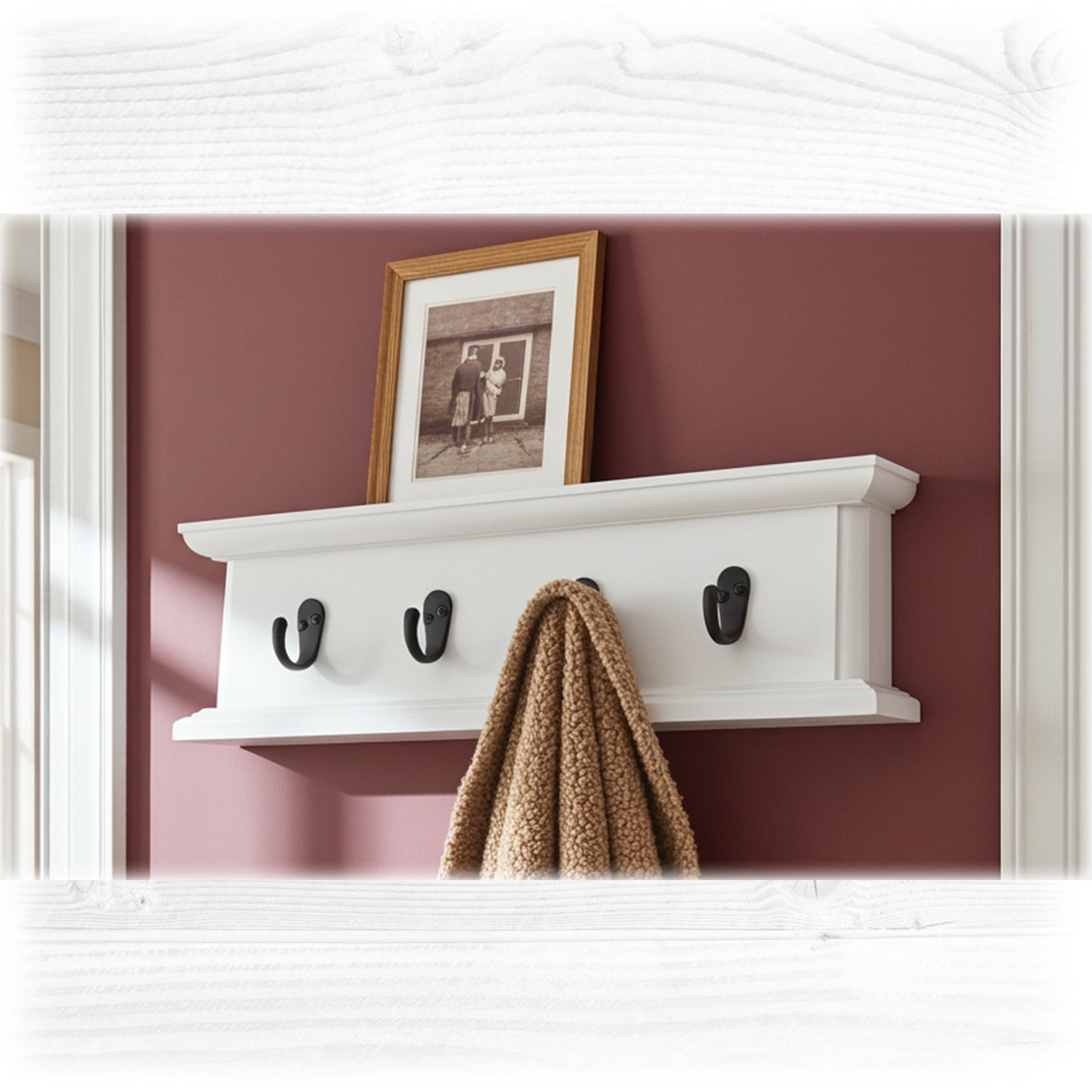 Routed Wooden Coat Rack in White with Hidden Fixings – Handmade Wall Rack | Made to Order