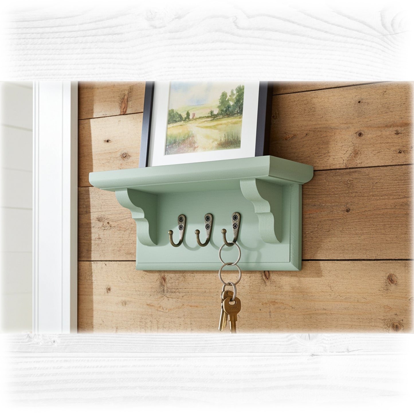 Wooden Key Rack with Shelf – Wall Mounted Key Holder with Hidden Fixings | Stock Item