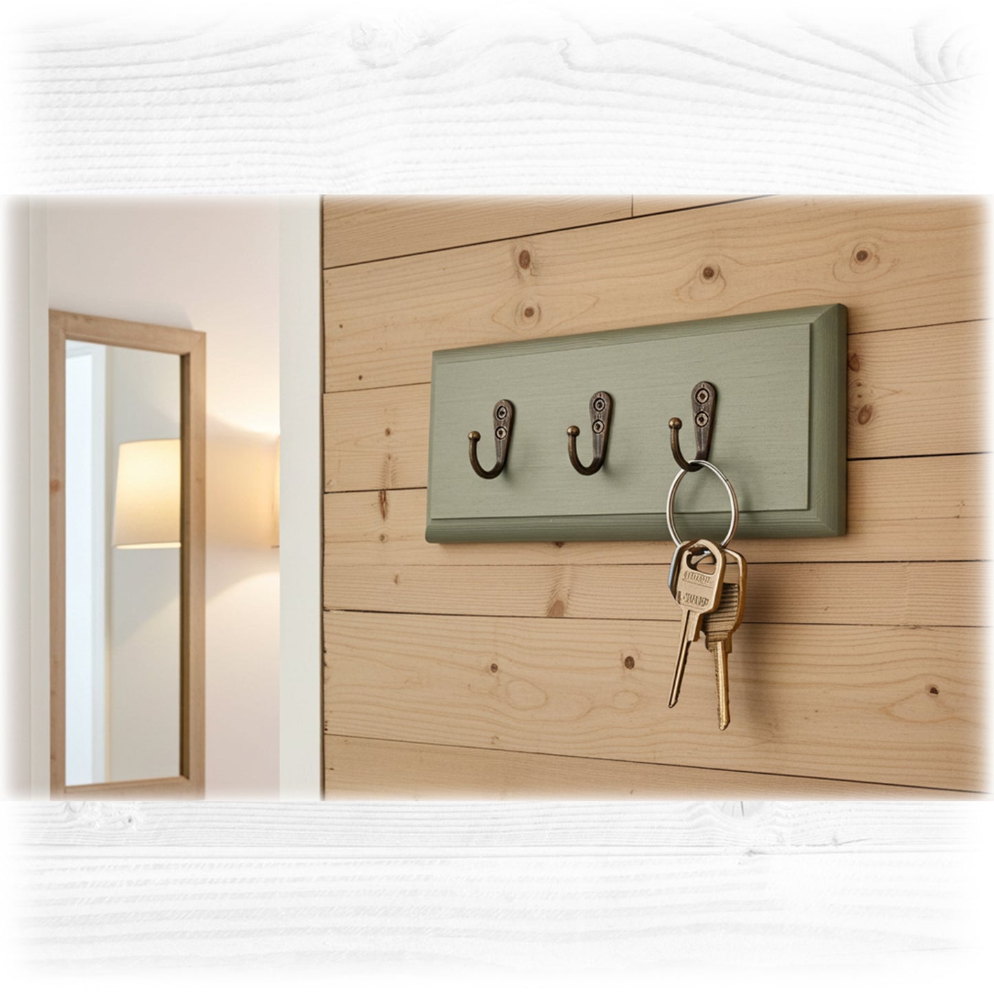 Sage Green Floating Wooden Key Rack – Handmade Wall Key Holder | Made to Order