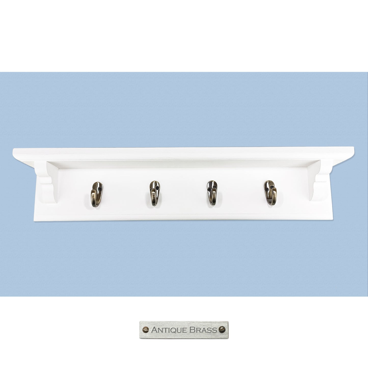 White Wooden Coat Rack with Shelf – Handmade Wall Rack with Hidden Fixings and Custom Hook Colours - Made To Order