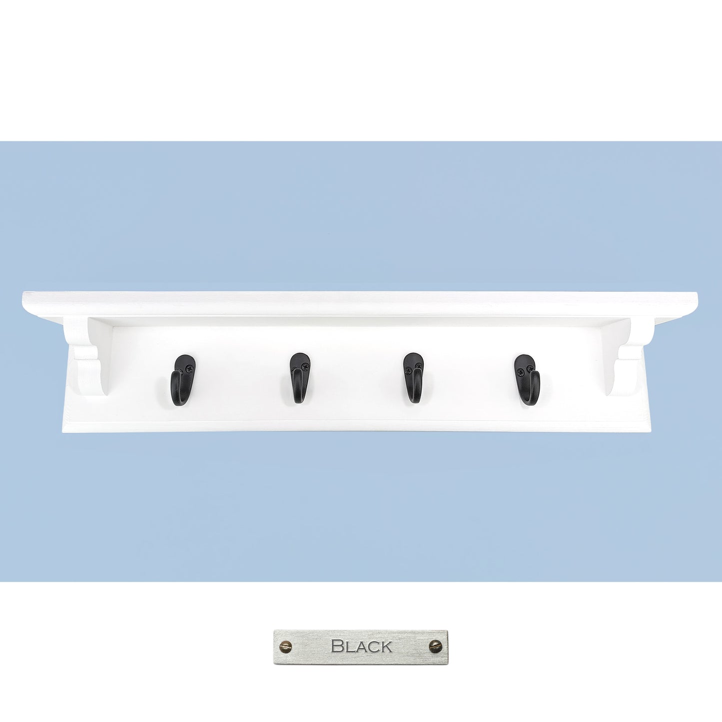 Coat Rack in White with Shelf and Black Hooks with Hidden Fixings - Made To Order