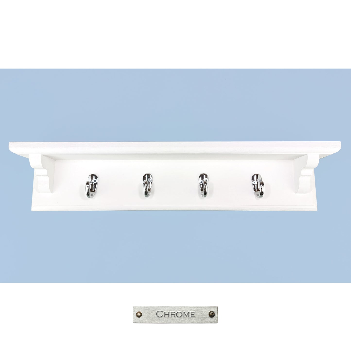 Coat Rack in White with Shelf and Black Hooks with Hidden Fixings - Made To Order