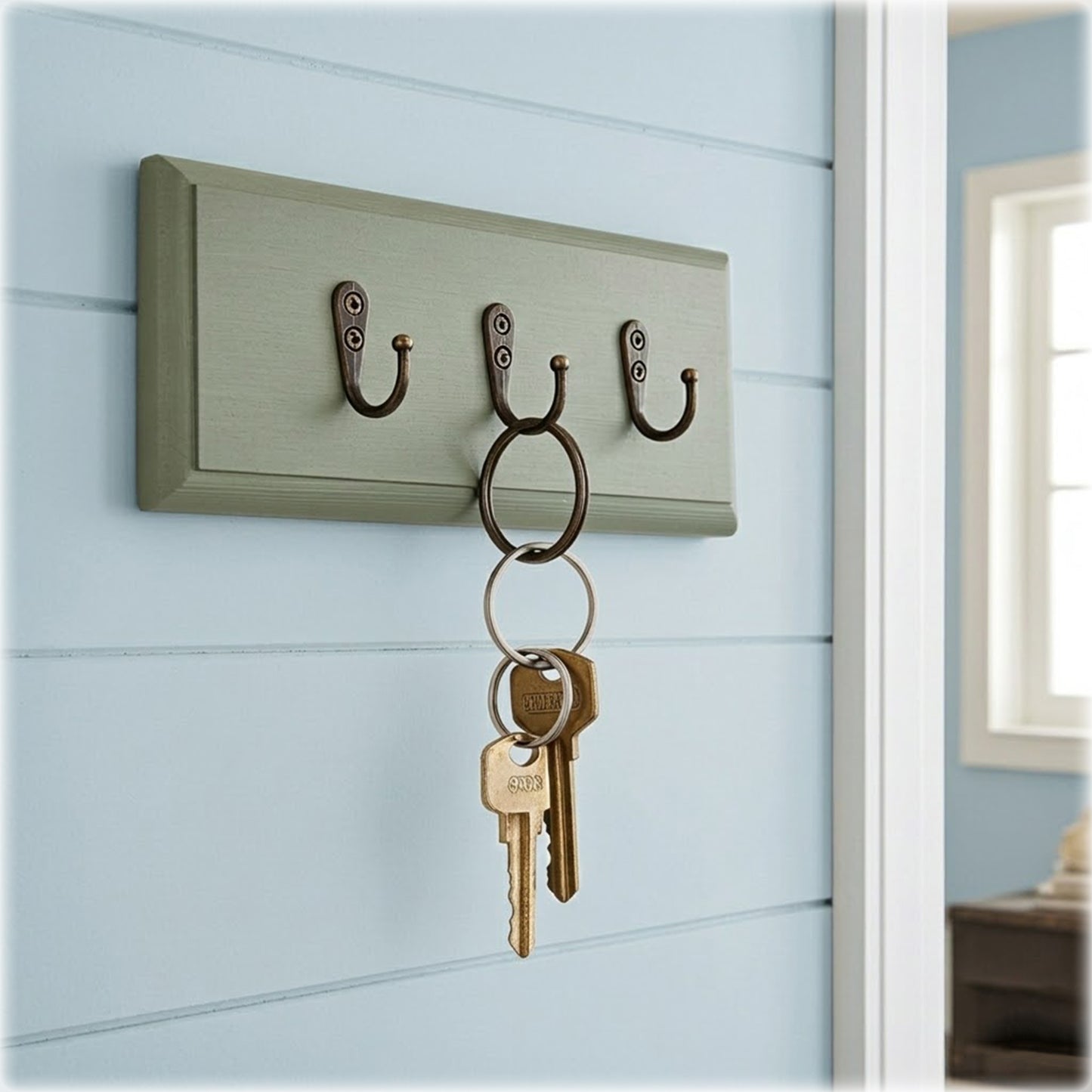 Sage Green Floating Wooden Key Rack – Handmade Wall Key Holder | Made to Order