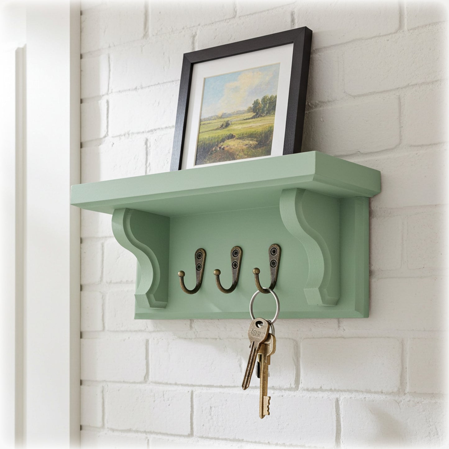 Floating Key Rack with Shelf – Sage Green Finish – Hidden Fixings | Made to Order