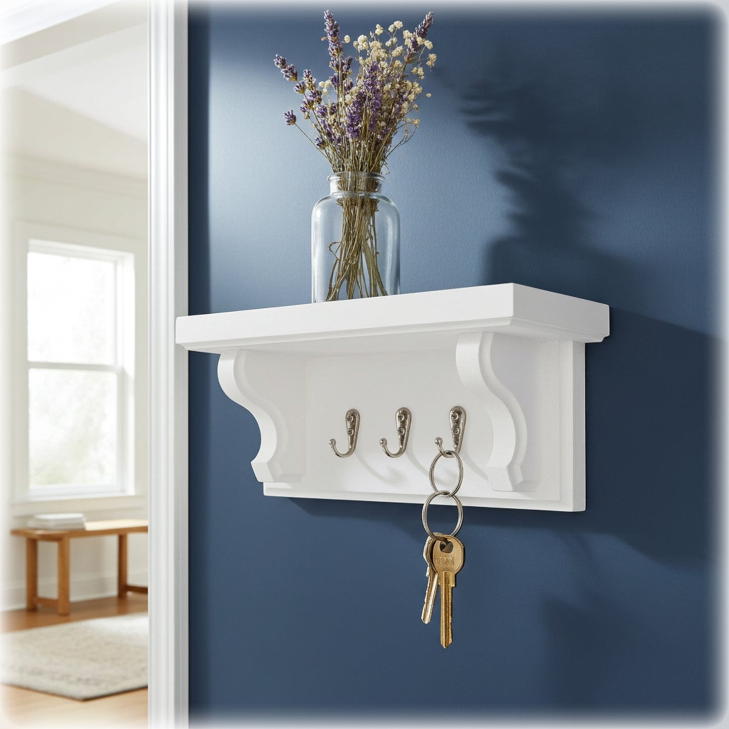 Wooden Key Rack with Ornate Corbels – Key Holder Shelf with Hidden Fixings | Stock Item