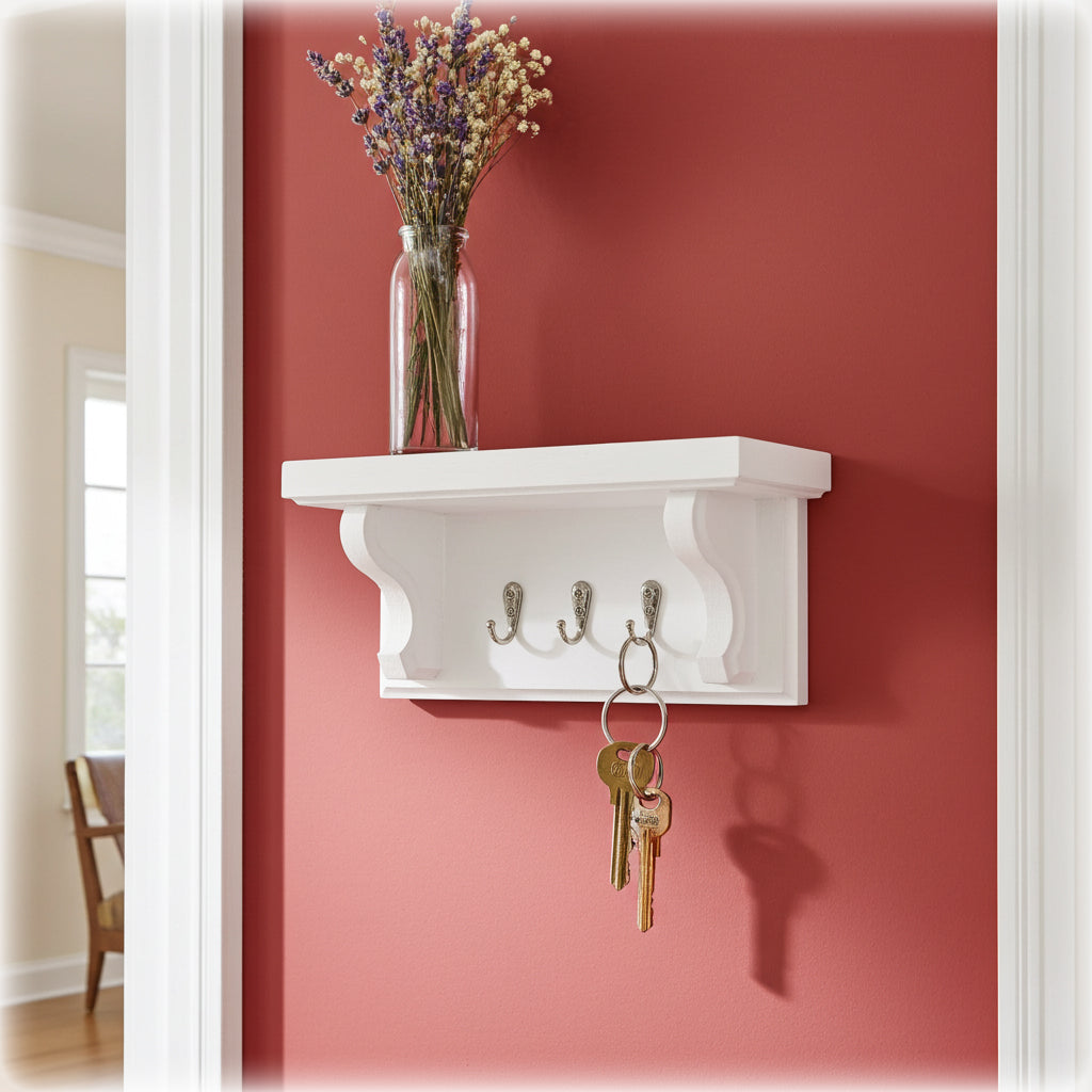 Floating Key Rack with Shelf – Cotton White Finish – Hidden Fixings | Made to Order