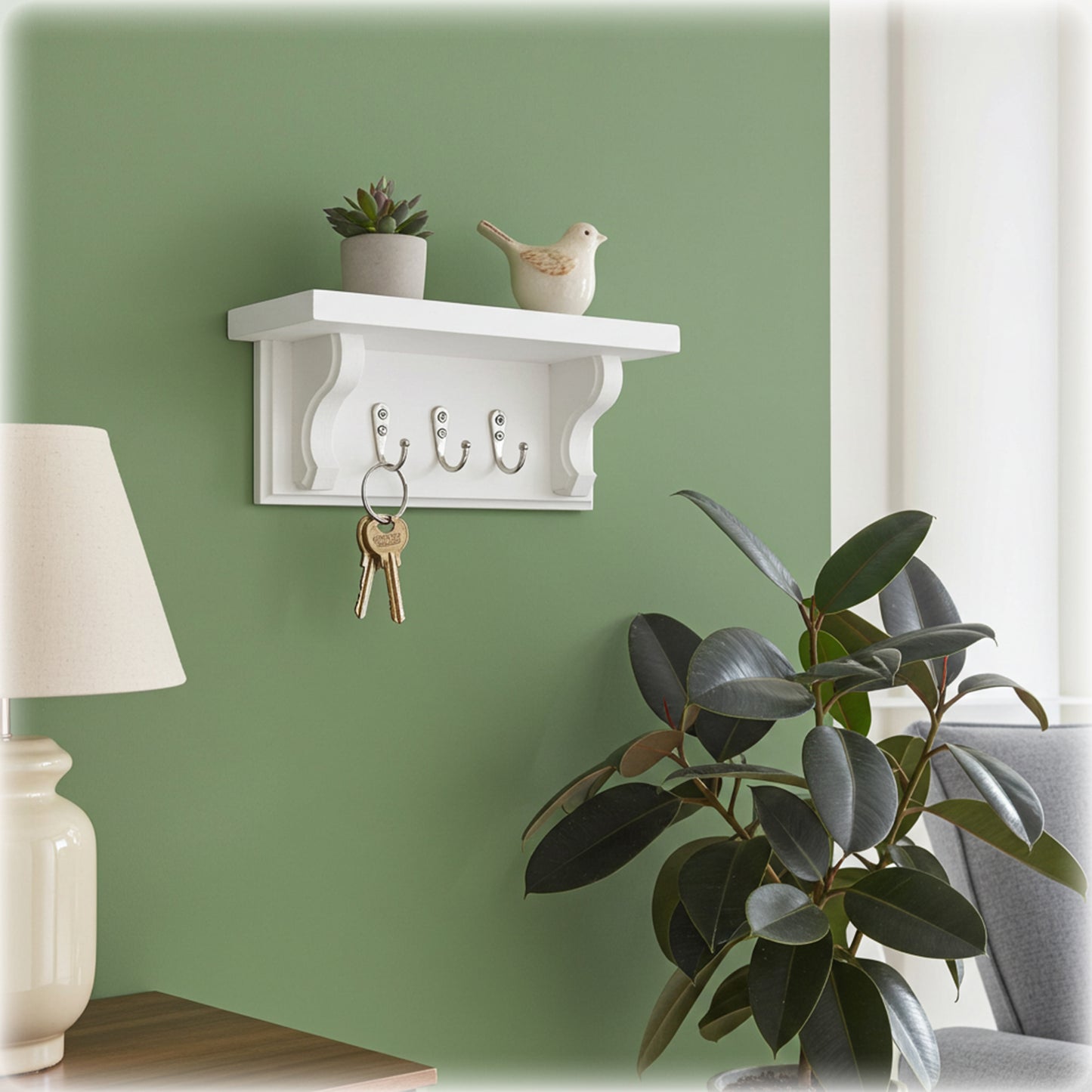 Floating Key Rack with Shelf – Cotton White Finish – Hidden Fixings | Made to Order