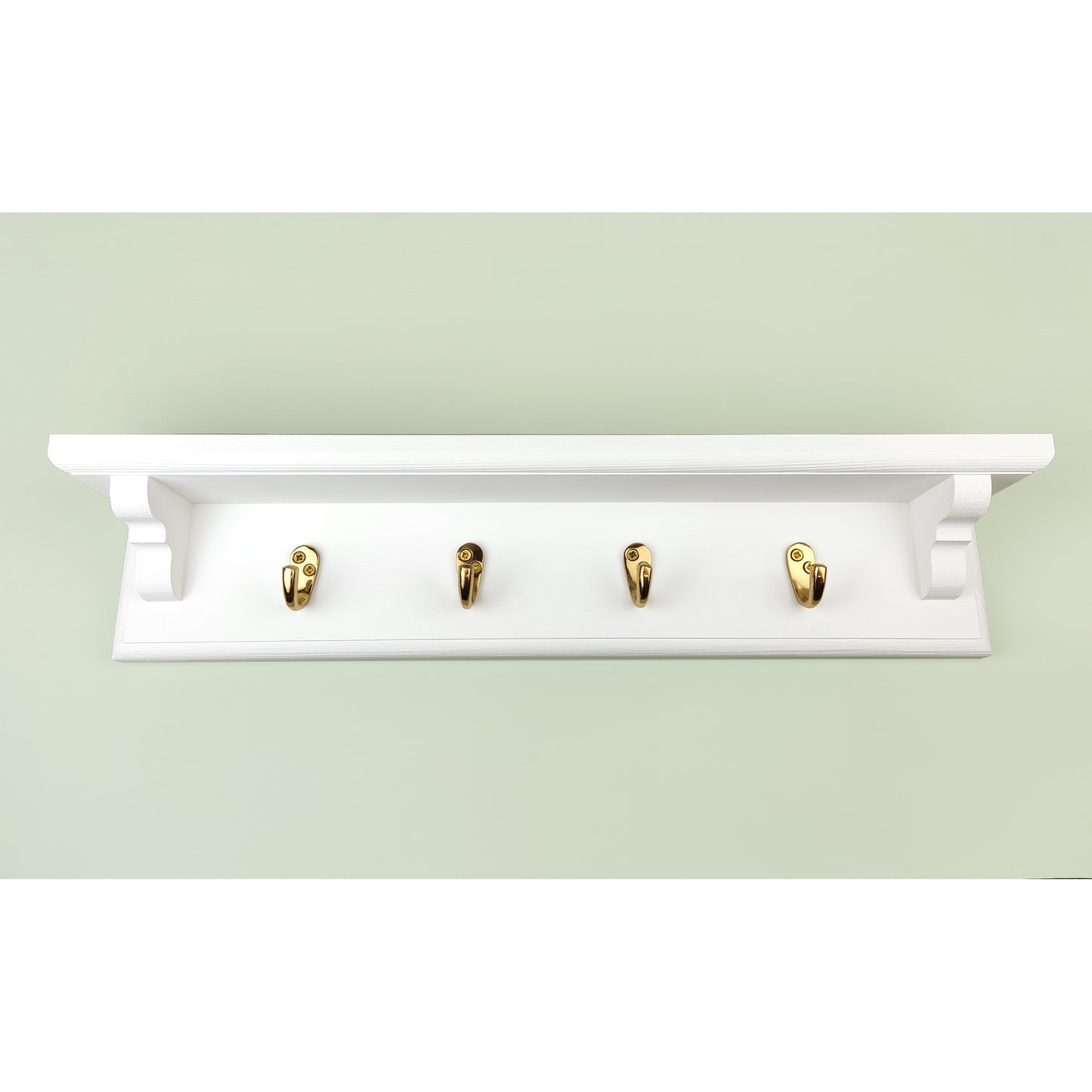 Coat Rack in White with Shelf and Brass / Satin Chrome / Polished Copper Hooks