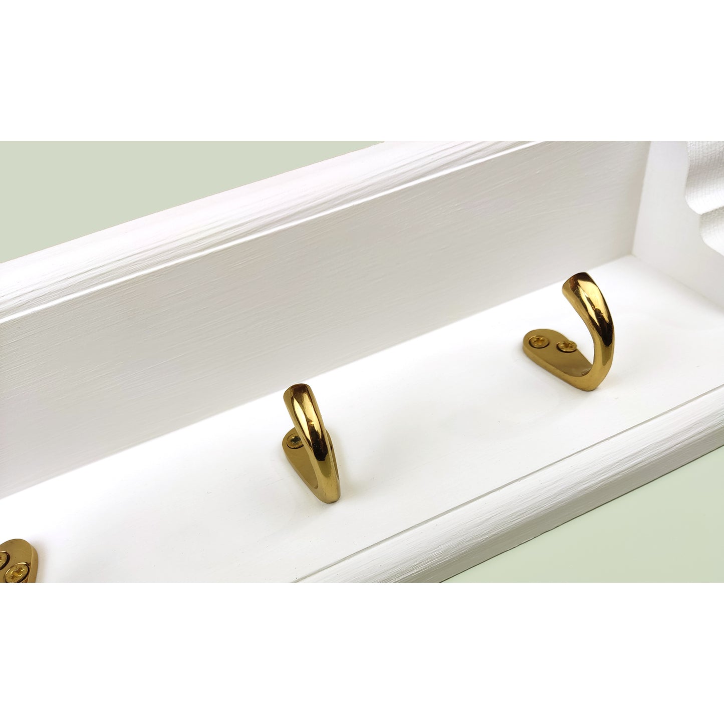 Coat Rack in White with Shelf and Brass / Satin Chrome / Polished Copper Hooks