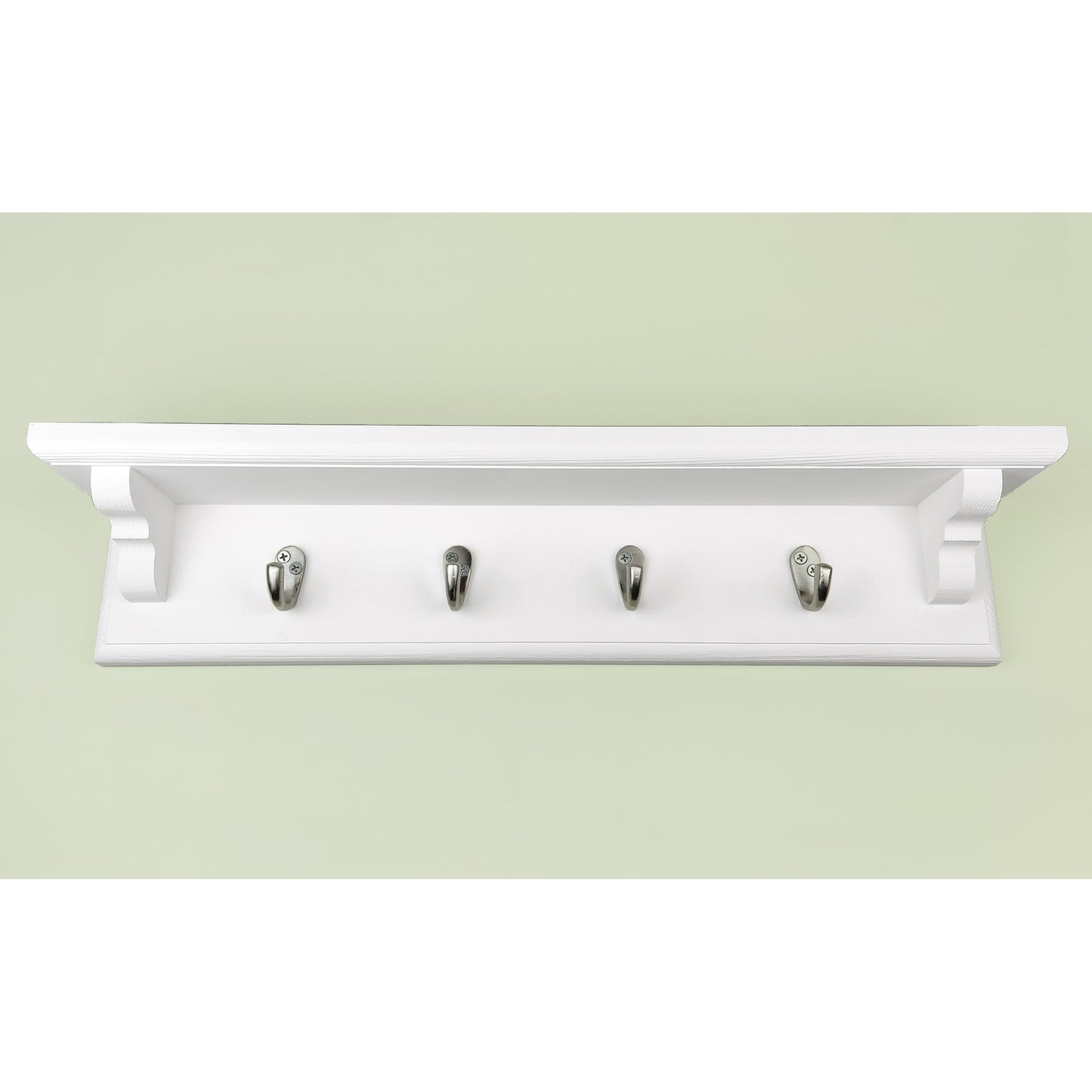 Floating Coat Rack in White with Shelf and Brass / Satin Chrome / Polished Copper Hooks with Hidden Fixings - Made To Order