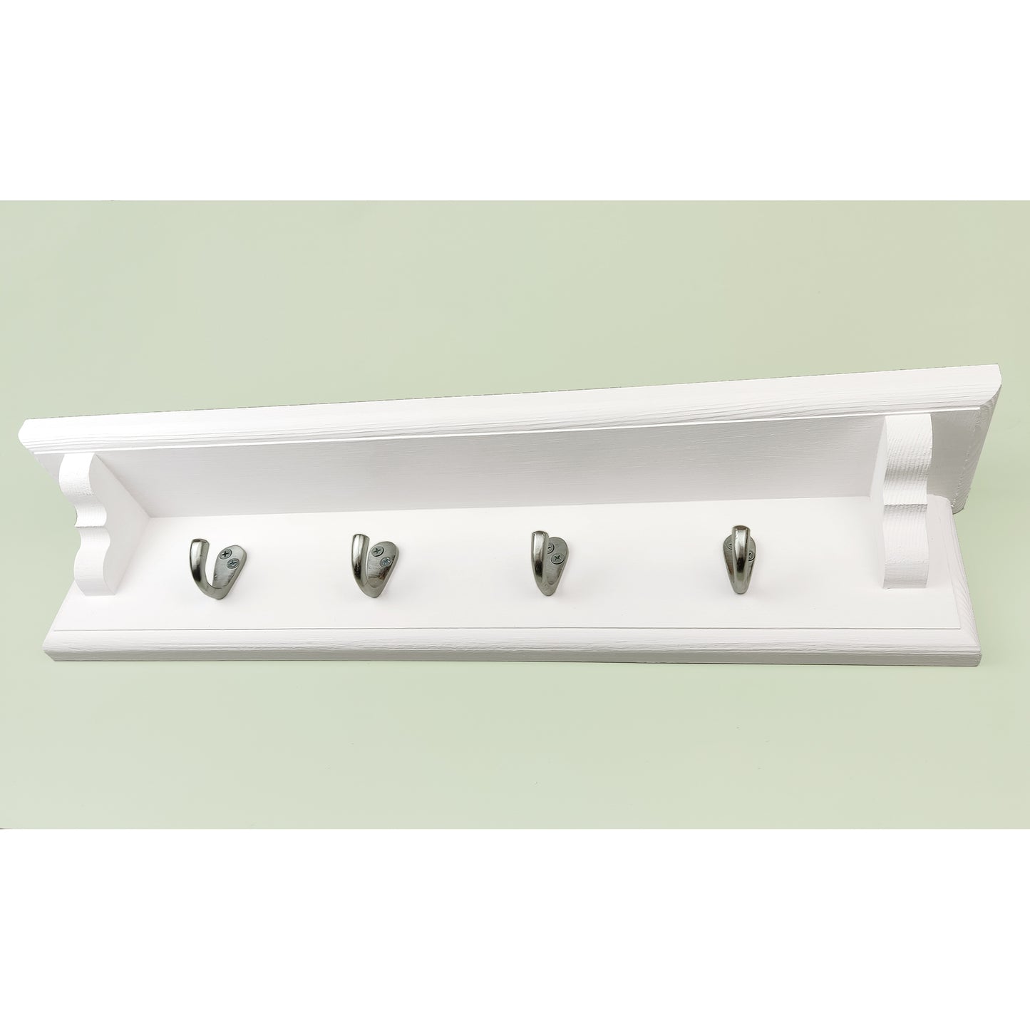 Floating Coat Rack in White with Shelf and Brass / Satin Chrome / Polished Copper Hooks with Hidden Fixings - Made To Order
