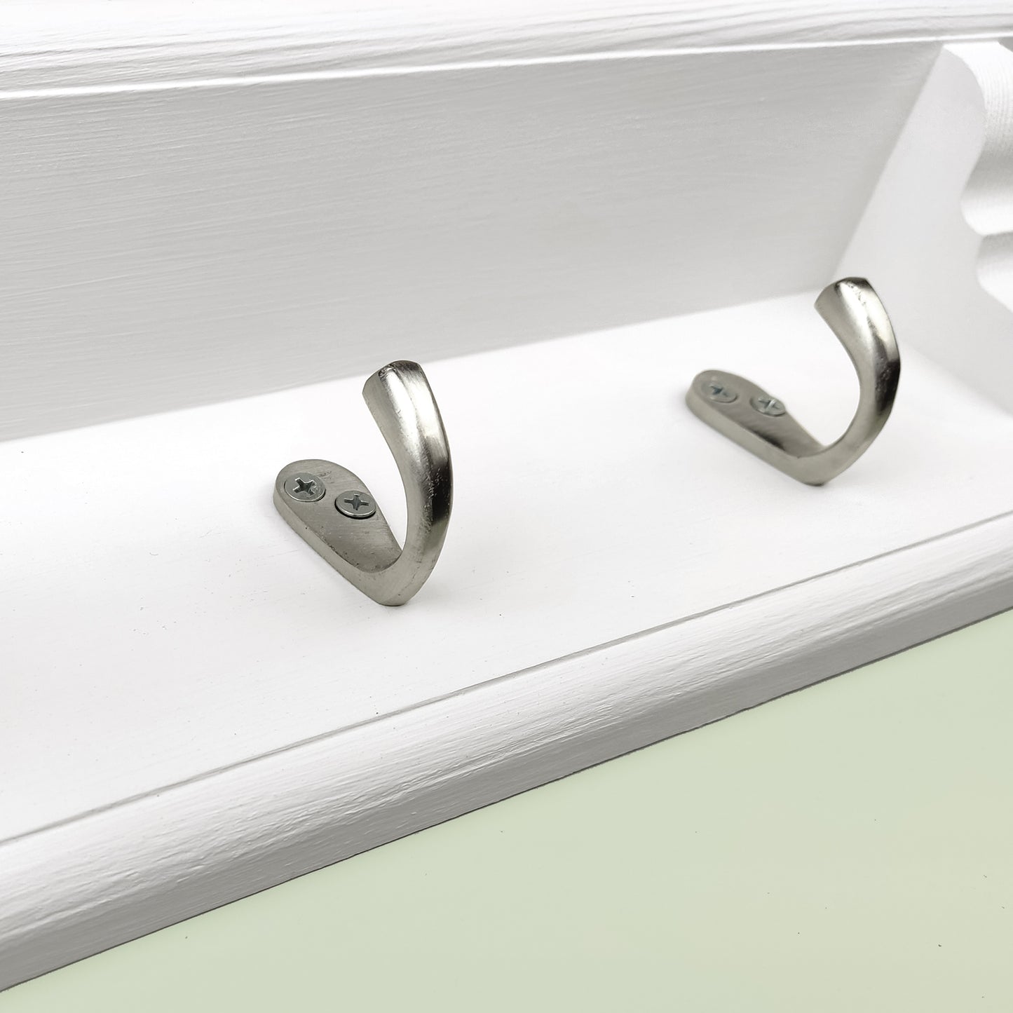 Coat Rack in White with Shelf and Brass / Satin Chrome / Polished Copper Hooks