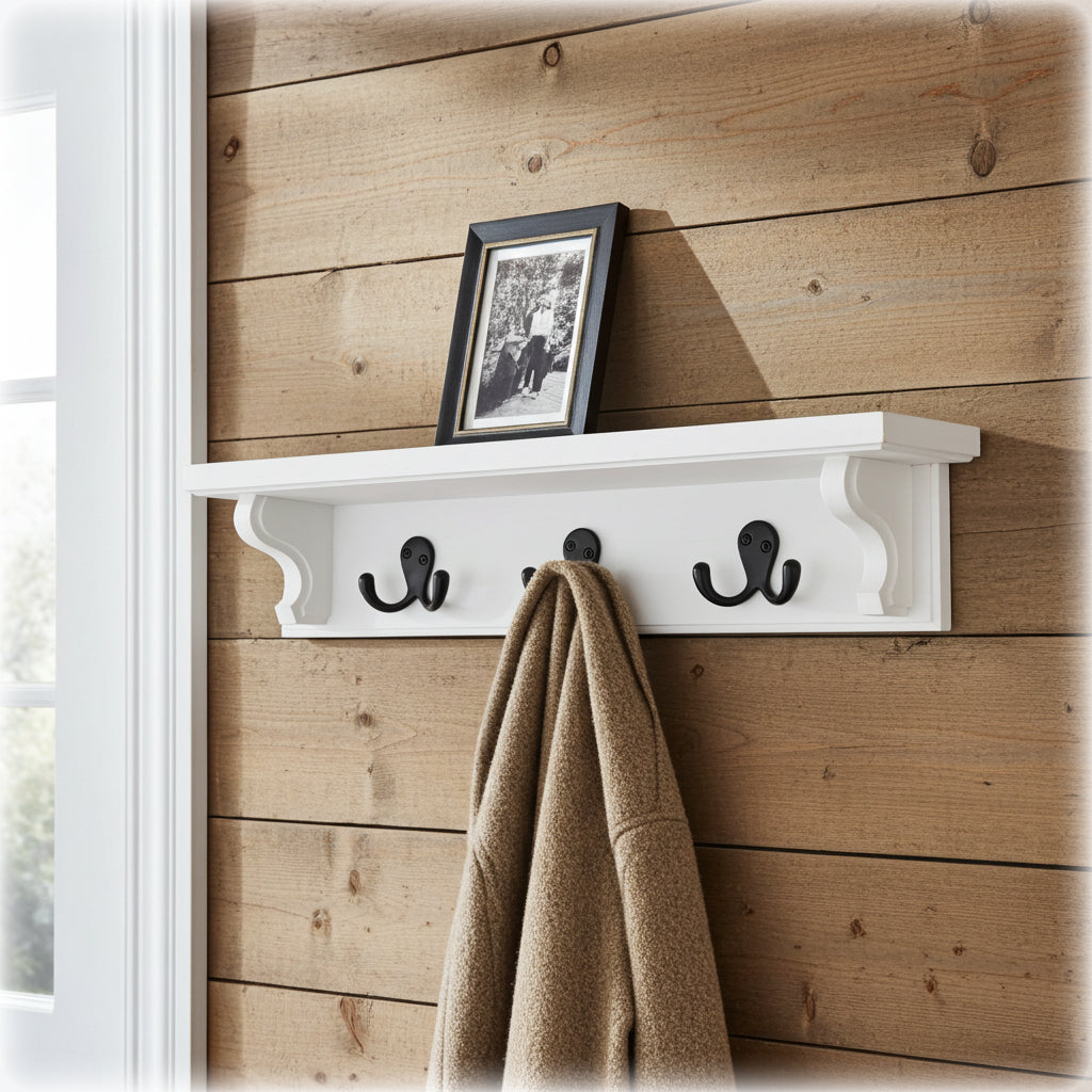 Solid Wooden Coat Rack with Shelf – Choice of Hooks & Hidden Fittings | Made to Order