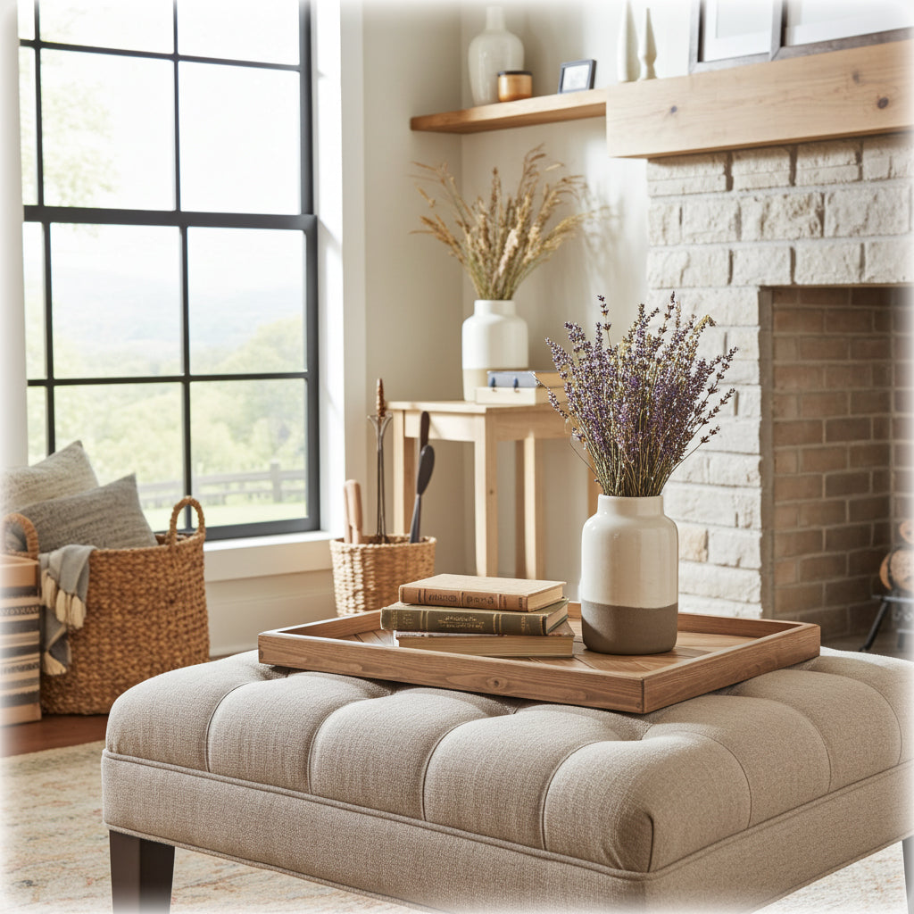 Handmade Ottoman Tray – Solid Pine in Oak Stain with Lacquer Finish | Stock Item