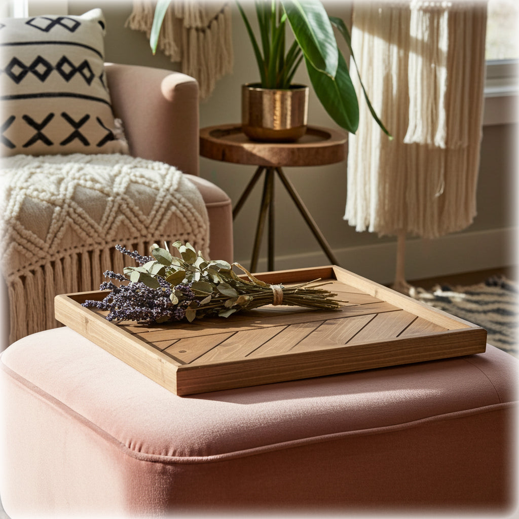 Handmade Ottoman Tray – Solid Pine in Oak Stain with Lacquer Finish | Stock Item