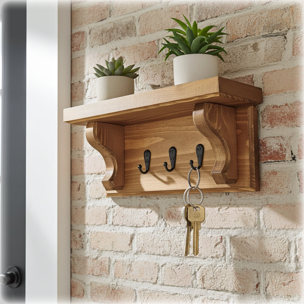 Floating Key Rack with Shelf – Oak Stain Finish – Hidden Fixings | Made to Order