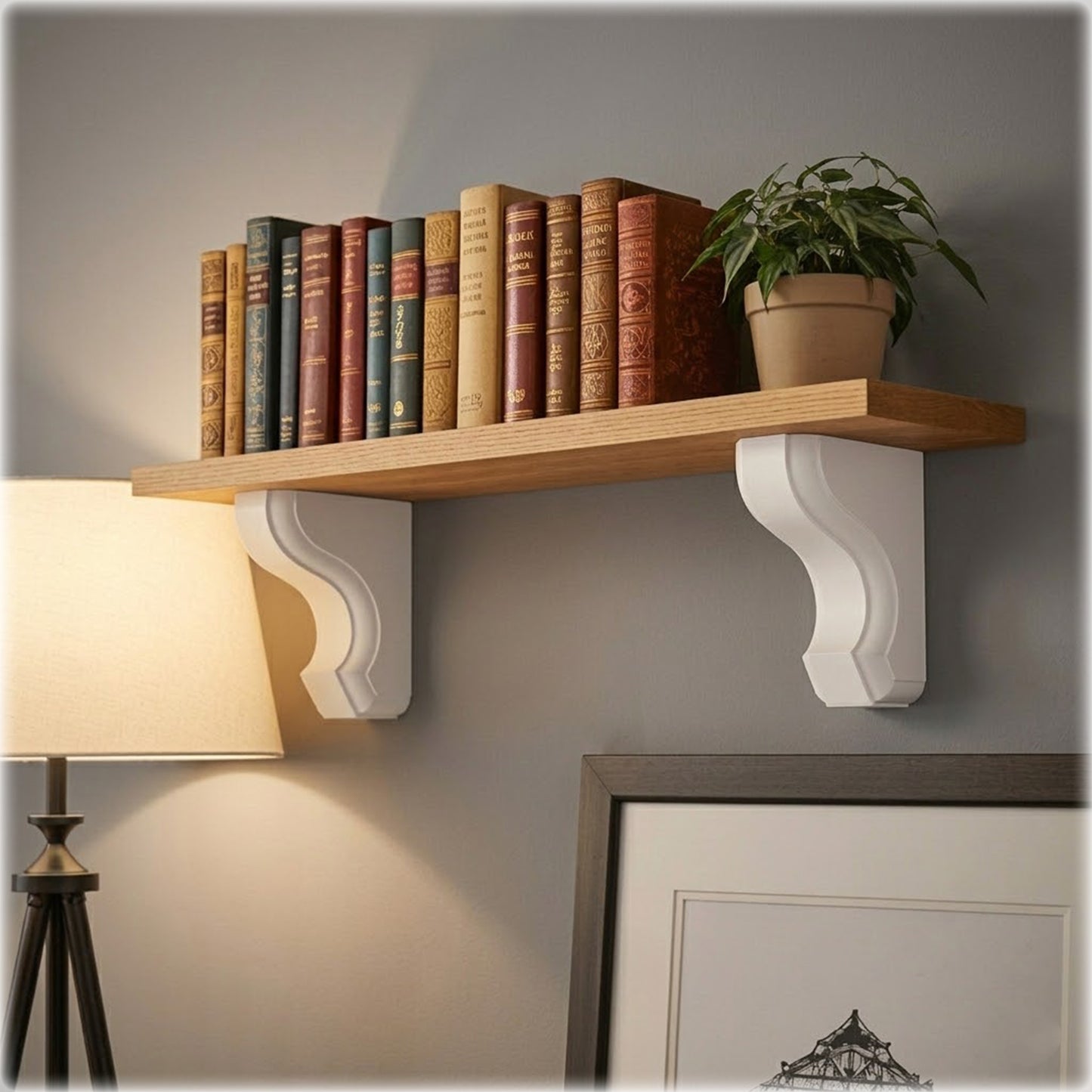 Pair of Scroll-Style Pine Corbels – Solid Wood Shelf Bracket | Stock Item