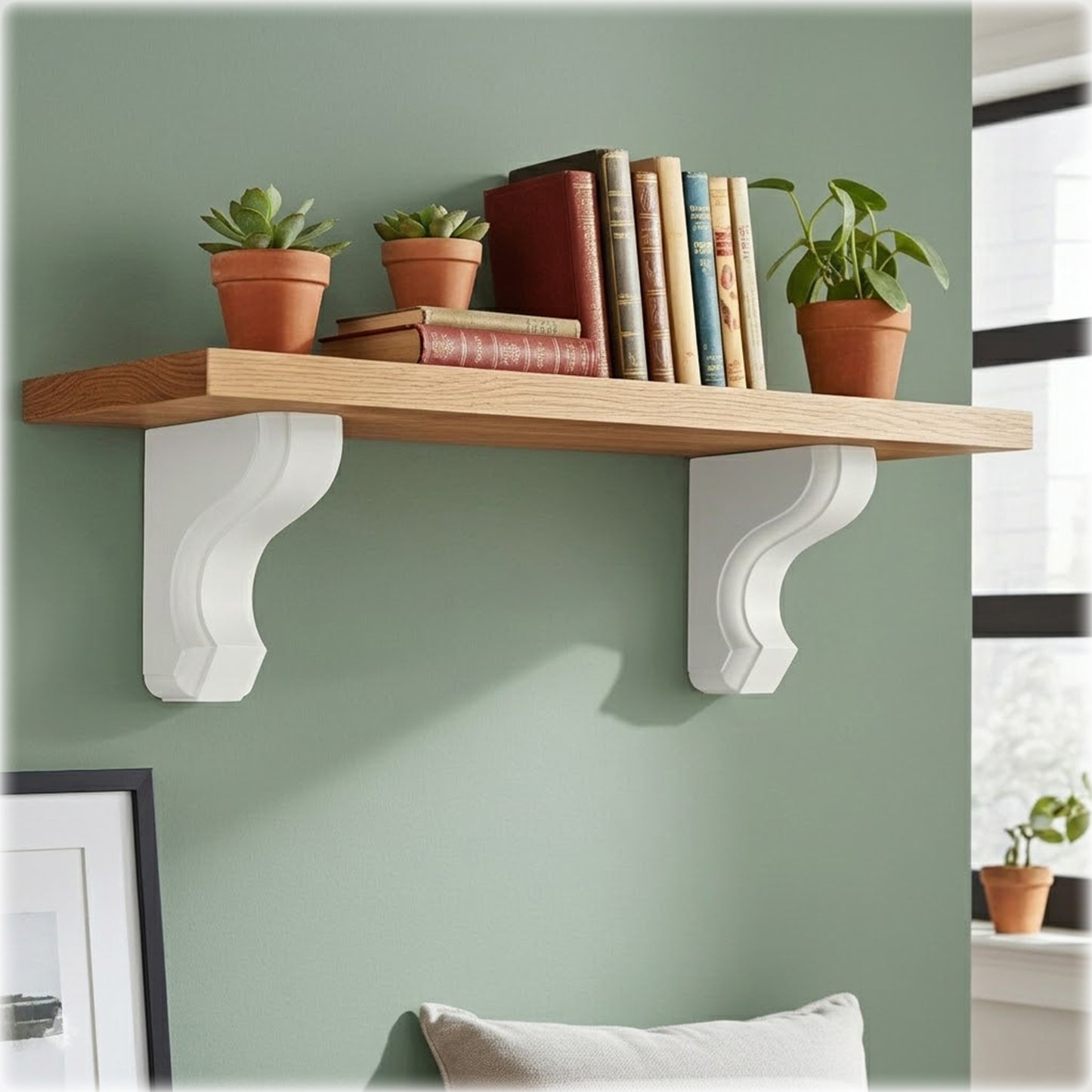 Pair of Scroll-Style Pine Corbels – Solid Wood Shelf Bracket | Stock Item