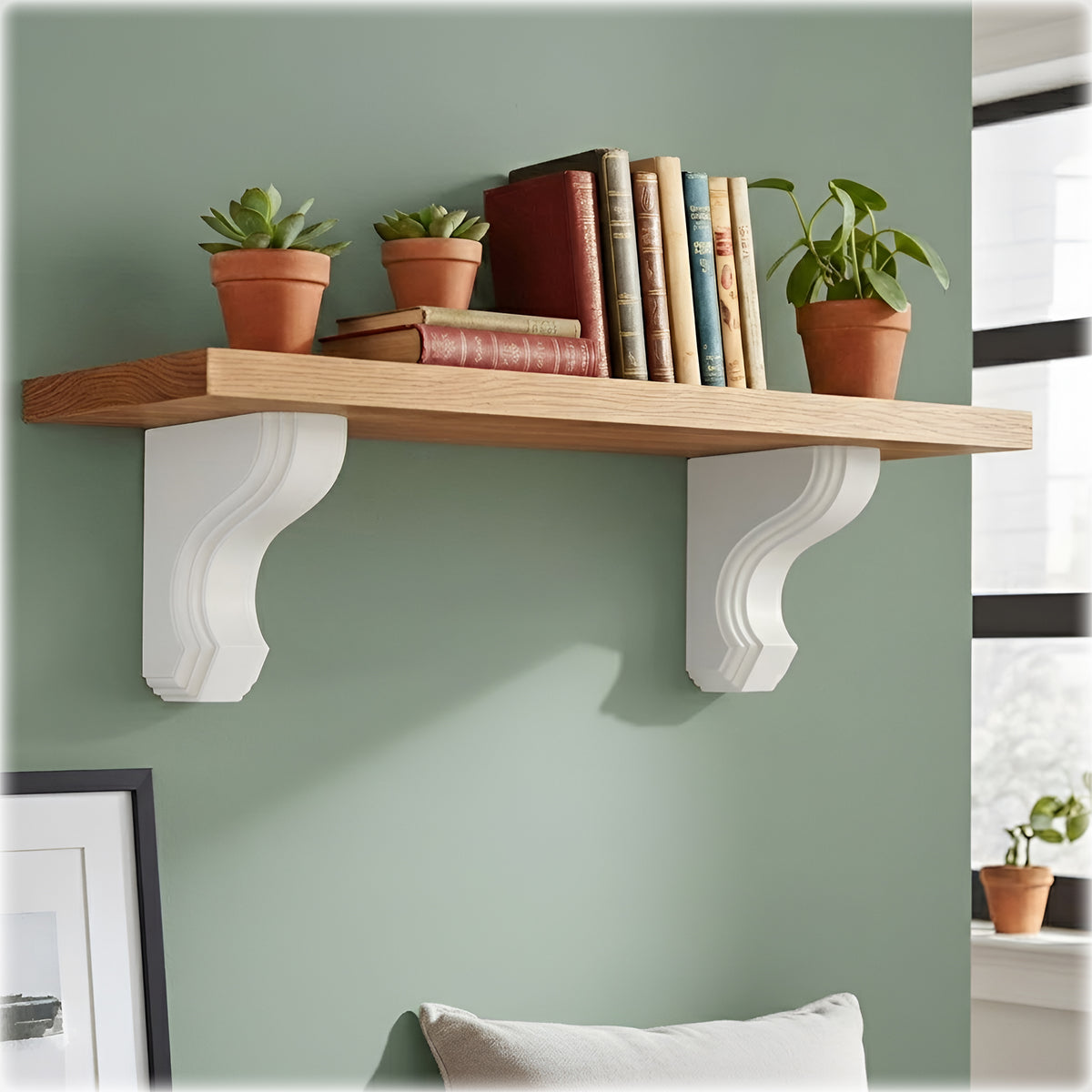 Pair of Handmade Wooden Corbels - Heritage Scroll Pine Shelf Brackets | In Stock