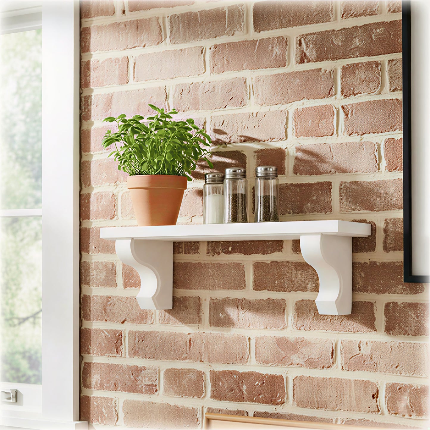 White Wooden Shelf with Scroll Corbels – Handmade Wall Shelf with Hidden Fixings | Made to Order