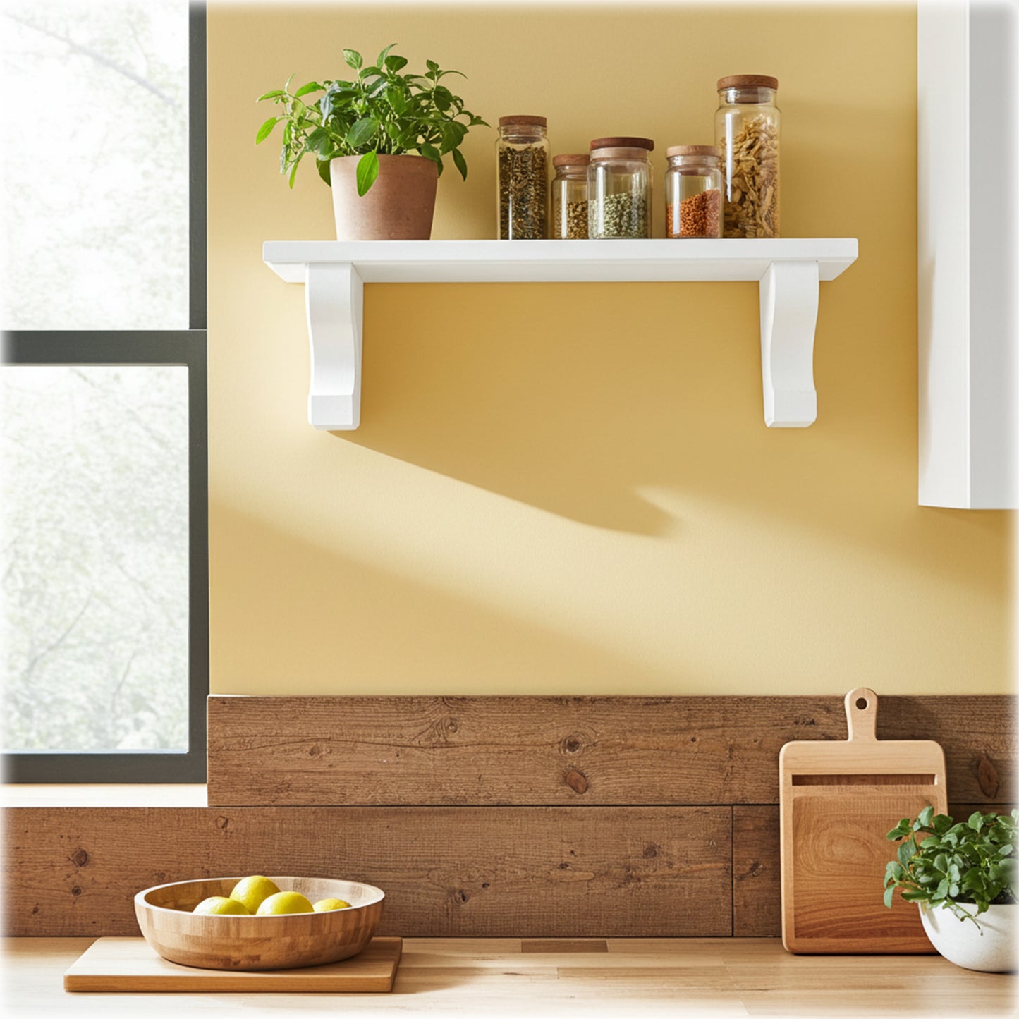 White Wooden Shelf with Scroll Corbels – Handmade Wall Shelf with Hidden Fixings | Made to Order