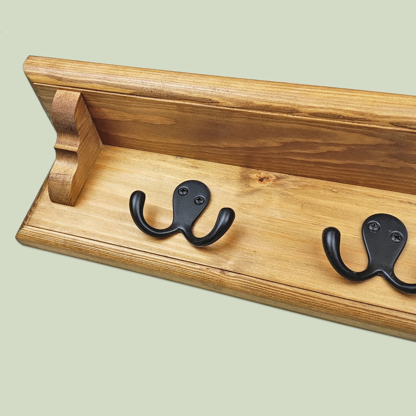 Solid Wooden Coat Rack With Shelf, Double Hooks and Hidden Fittings - Made to Order