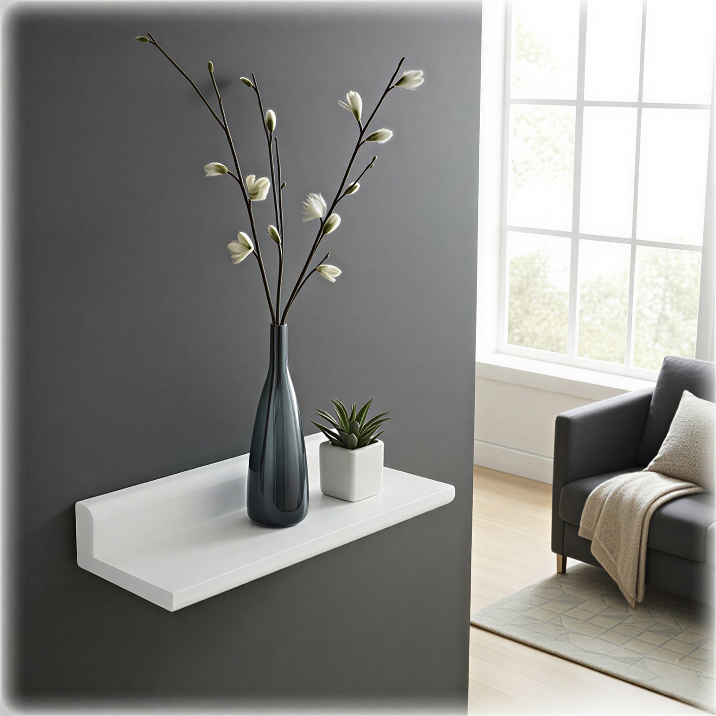 High Backed Wooden Shelf in White – Wall Shelf with Hidden Fixings | Made to Order