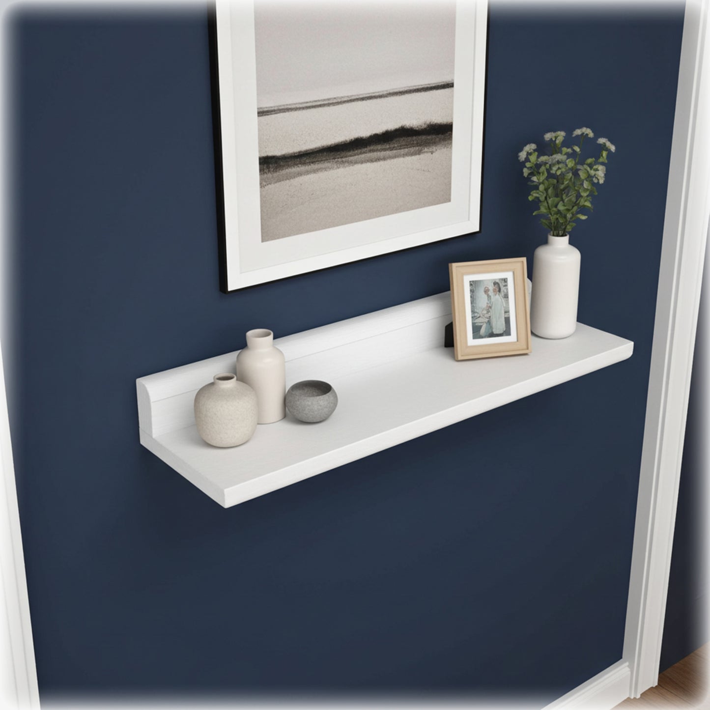 High Backed Wooden Shelf in White – Wall Shelf with Hidden Fixings | Made to Order