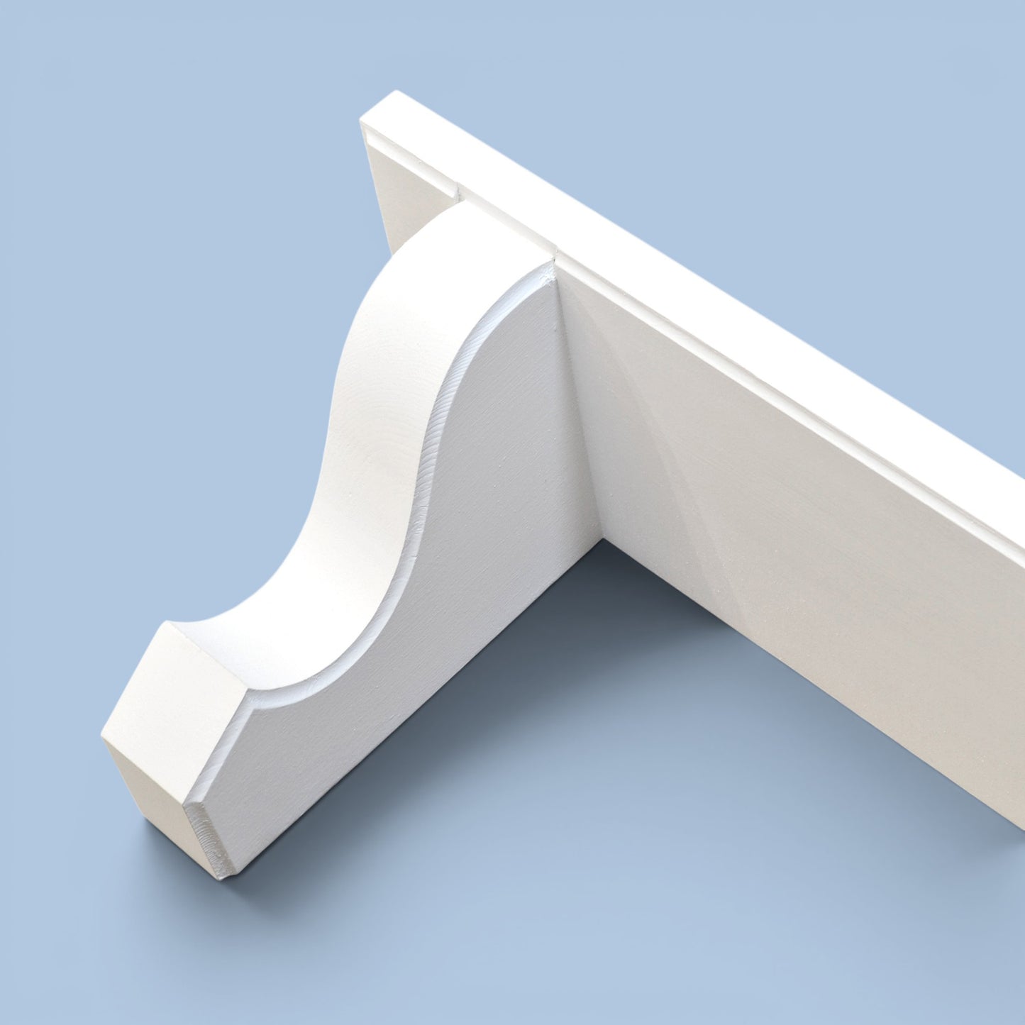 White Wooden Shelf with Scroll Corbels – Handmade Wall Shelf with Hidden Fixings | Made to Order