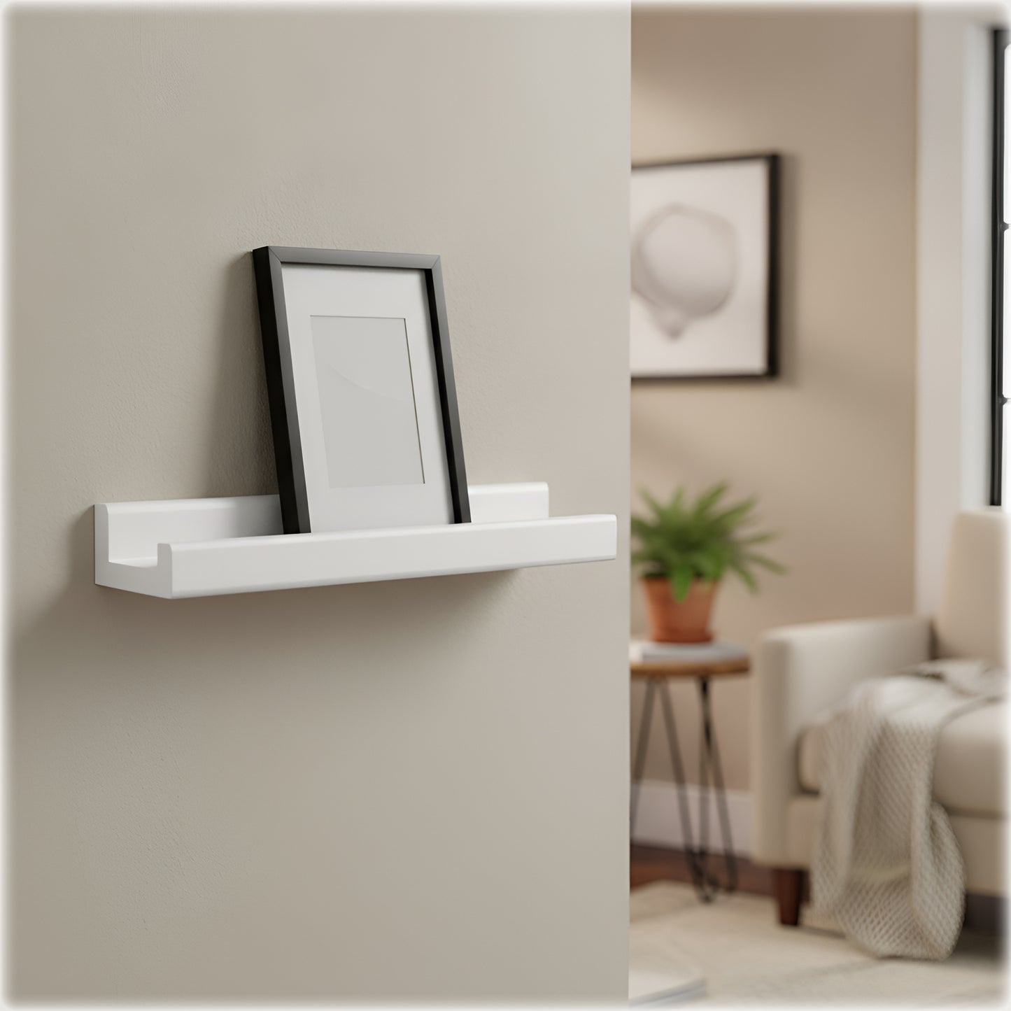 White Picture Ledge Shelf | Floating Wall Shelf with Front Lip | Handmade Wooden Display Shelf | Made to Order