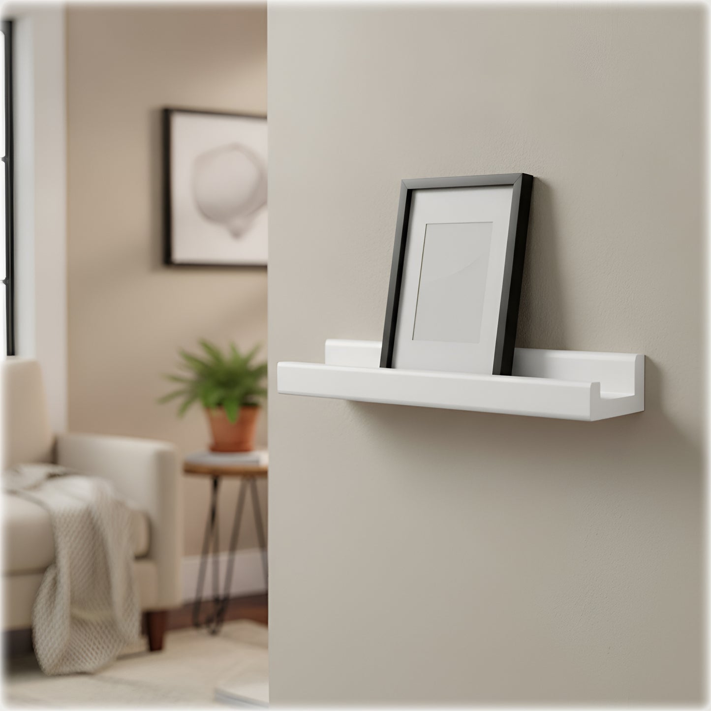 White Picture Ledge Shelf | Floating Wall Shelf with Front Lip | Handmade Wooden Display Shelf | Made to Order