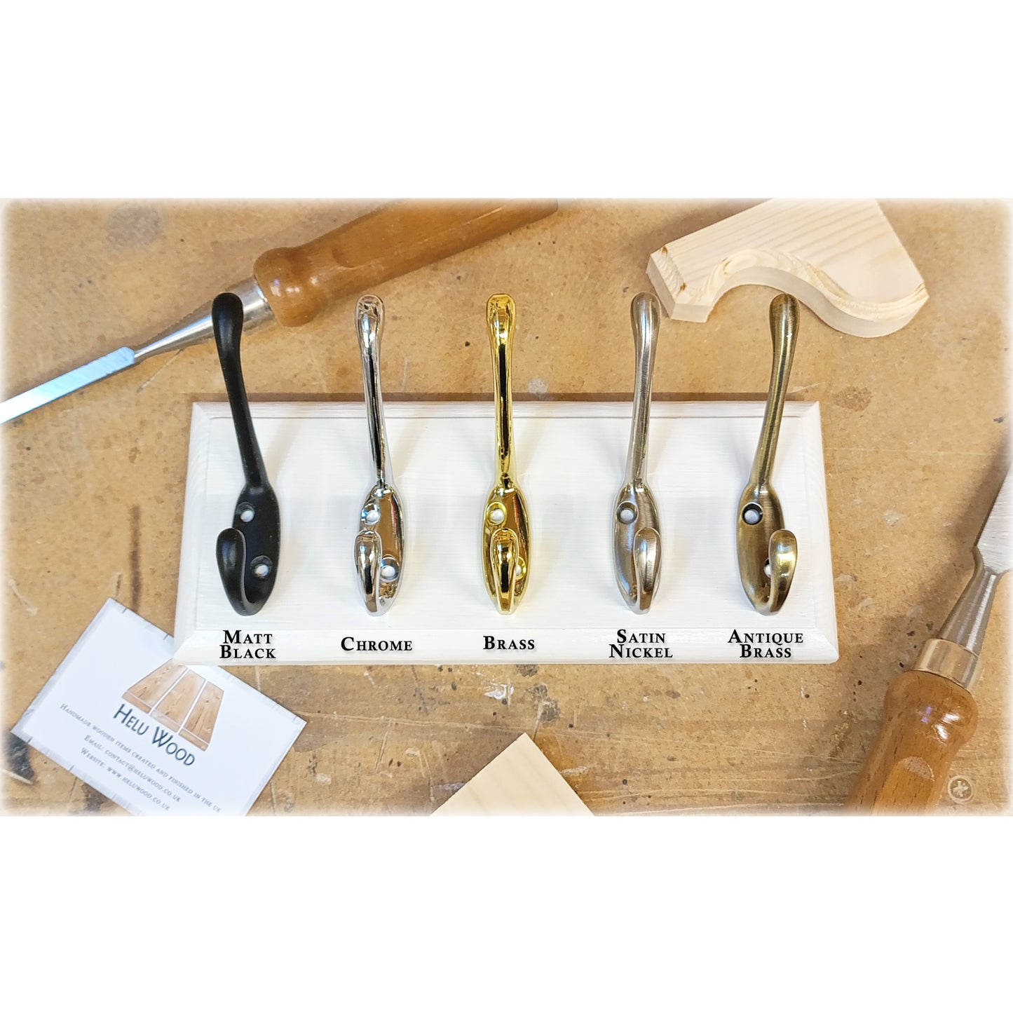 Routed Wooden Coat Rack in White with Solid Hooks and Hidden Fixings – Handmade Wall Rack - Made To Order