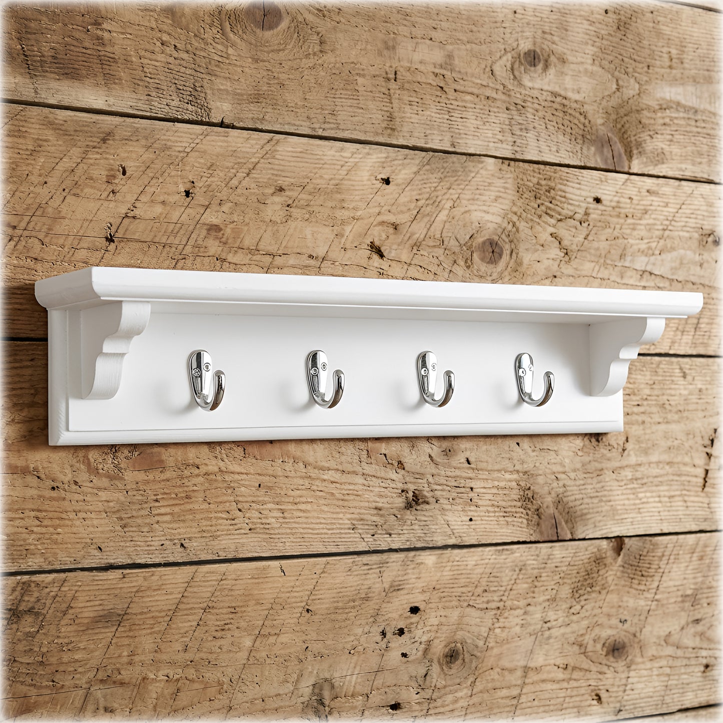 White Wooden Coat Rack with Shelf – Handmade Wall Rack with Hidden Fixings | Made to Order