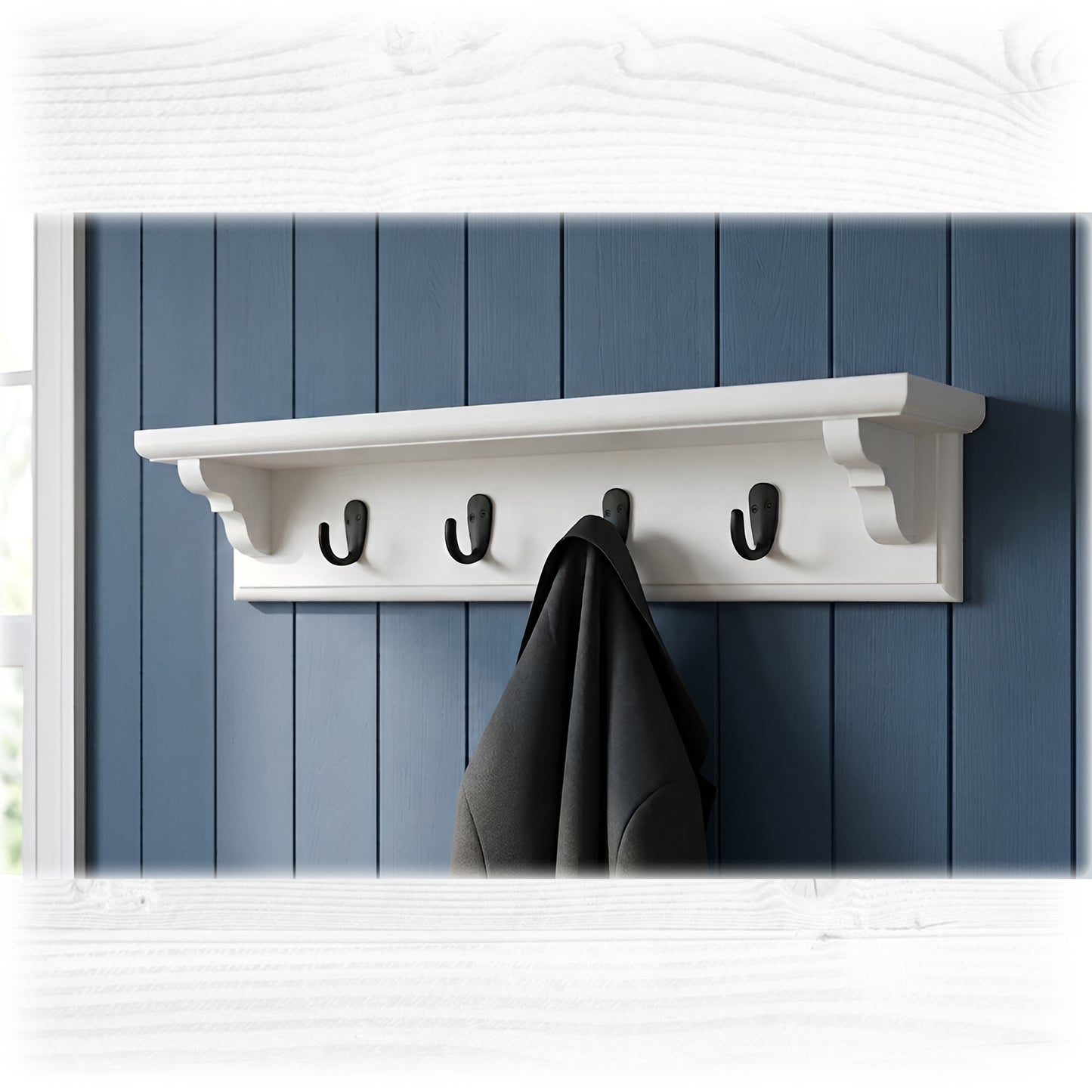 White Wooden Coat Rack with Shelf – Handmade Wall Rack with Hidden Fixings | Made to Order