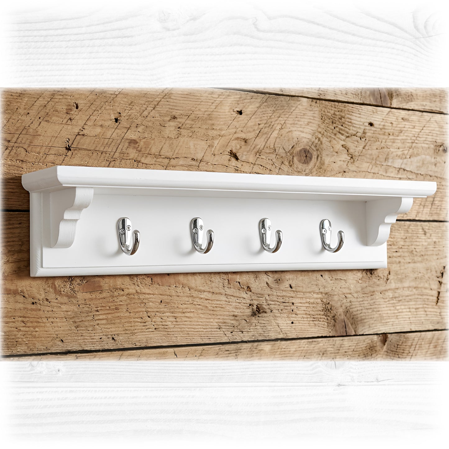 Wooden Coat Rack in White with Shelf – Black Hooks & Hidden Fixings | Stock Item