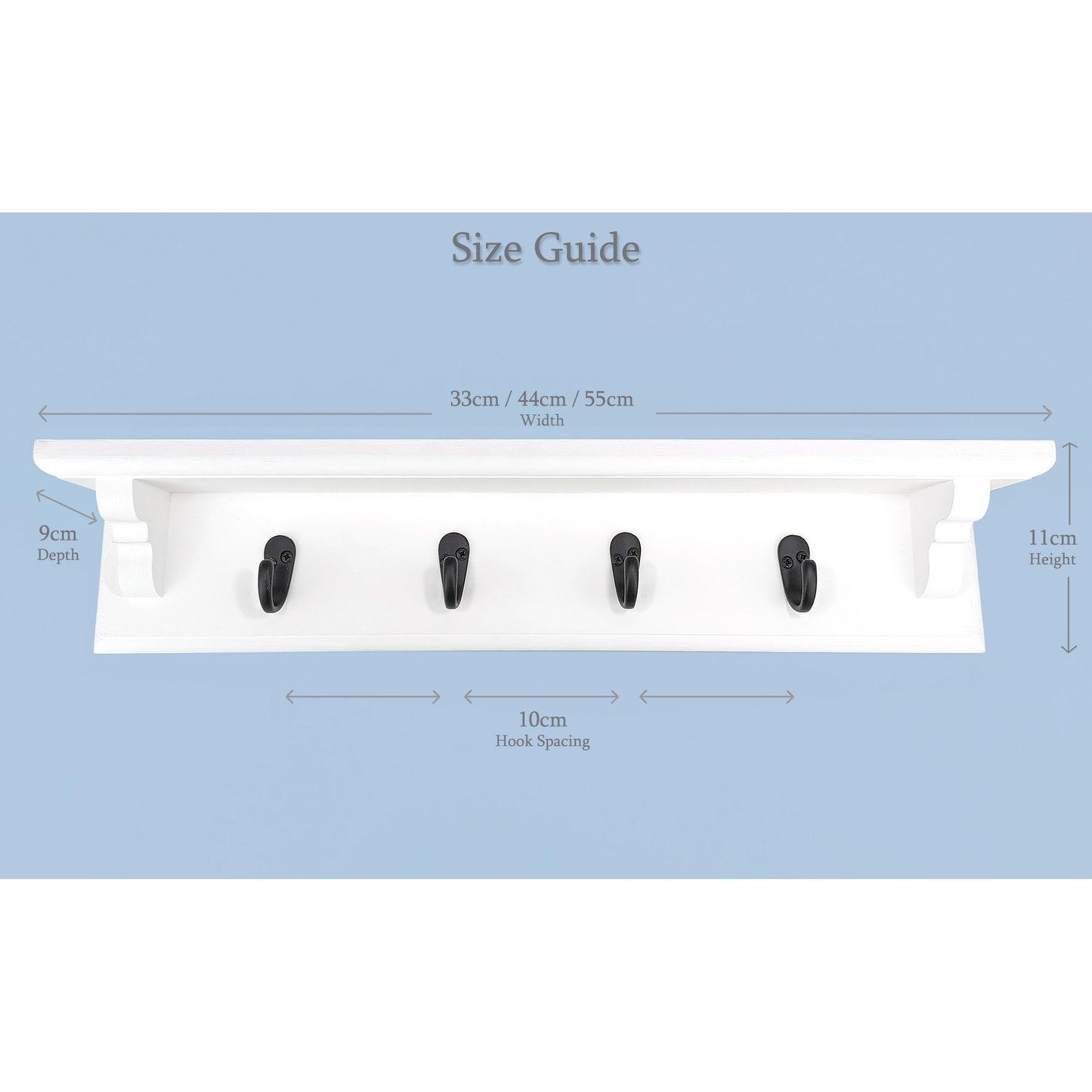 White Wooden Coat Rack with Shelf – Handmade Wall Rack with Hidden Fixings | Made to Order