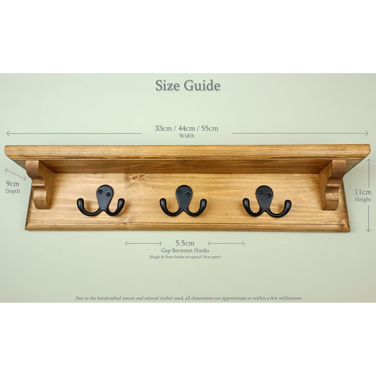 Handmade Wooden Coat Rack with Shelf – Choice of Hooks & Hidden Fittings | Made to Order