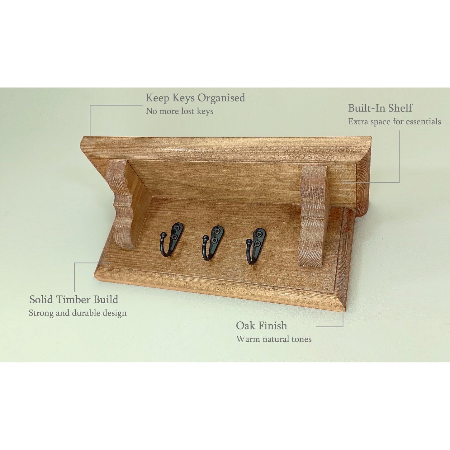 Key Rack with Shelf – Oak Stain & Lacquer Finish – Hidden Fixings | Made to Order